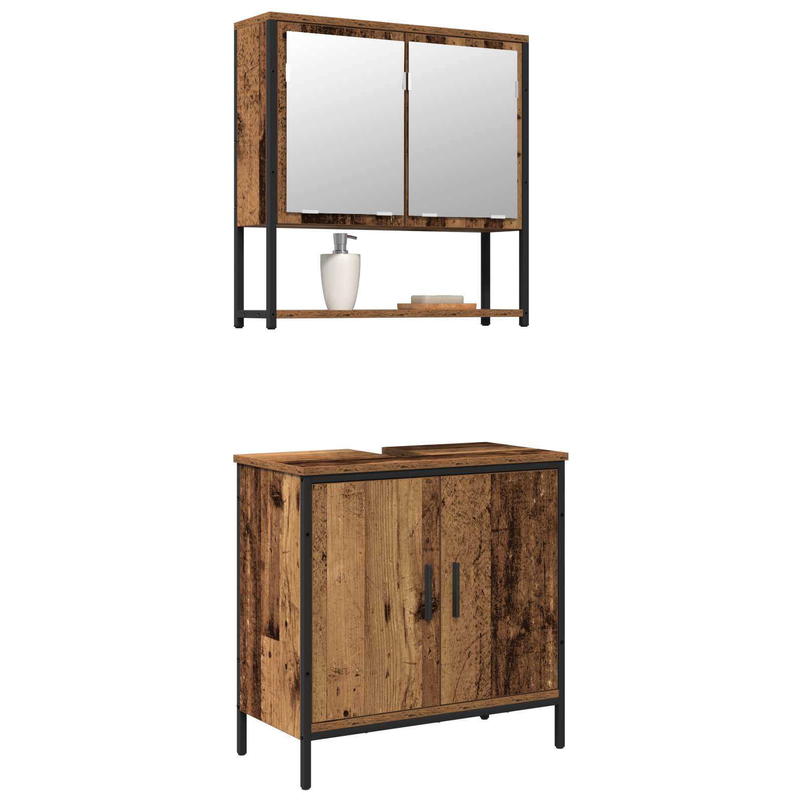 2 Piece Bathroom Furniture Set Old Wood Engineered Wood - Image 3