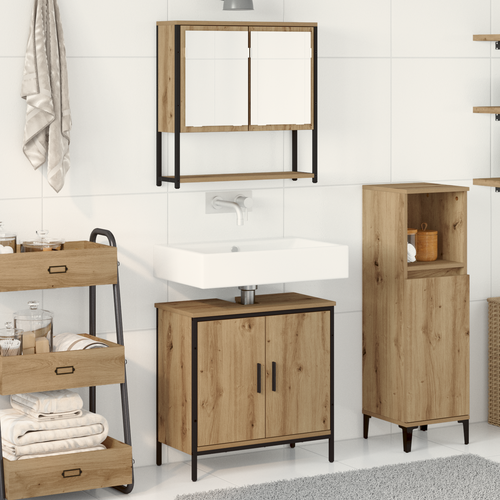 2 Piece Bathroom Furniture Set Artisan Oak Engineered Wood
