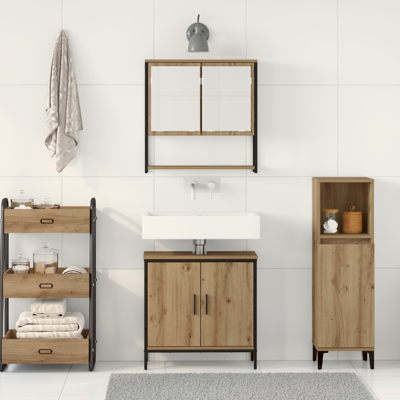 2 Piece Bathroom Furniture Set Artisan Oak Engineered Wood - Image 4
