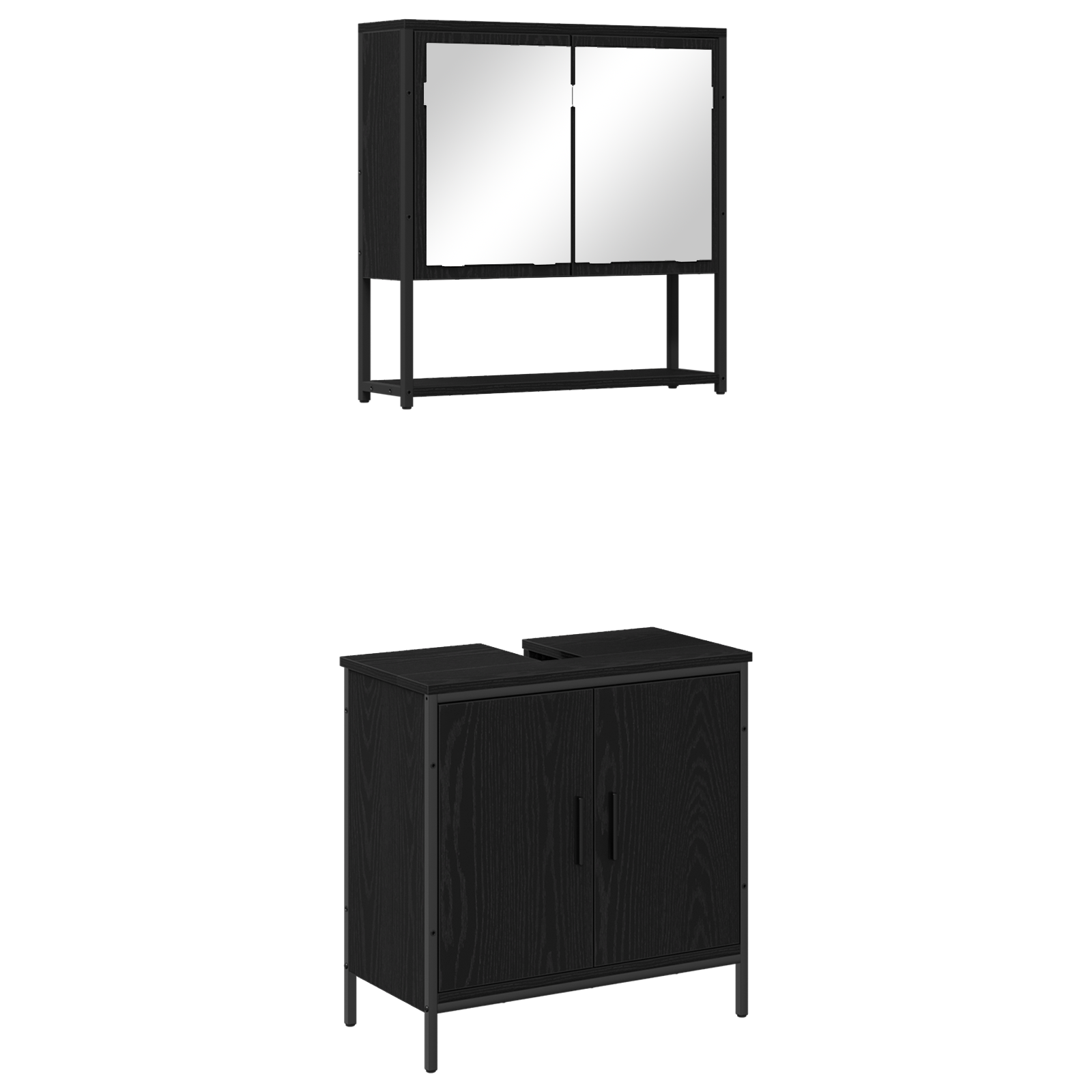 2 Piece Bathroom Furniture Set Black Oak Engineered Wood - Image 2