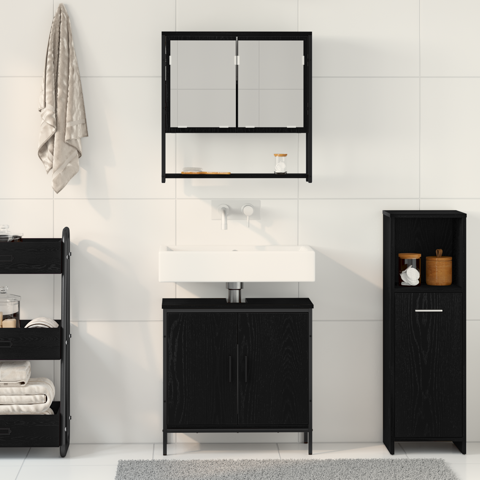 2 Piece Bathroom Furniture Set Black Oak Engineered Wood - Image 4