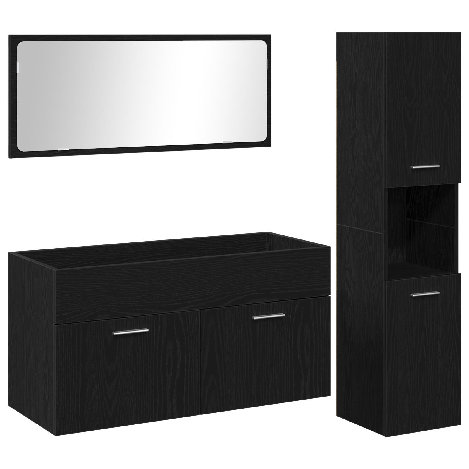 3 Piece Bathroom Furniture Set Black Oak Engineered Wood - Image 2