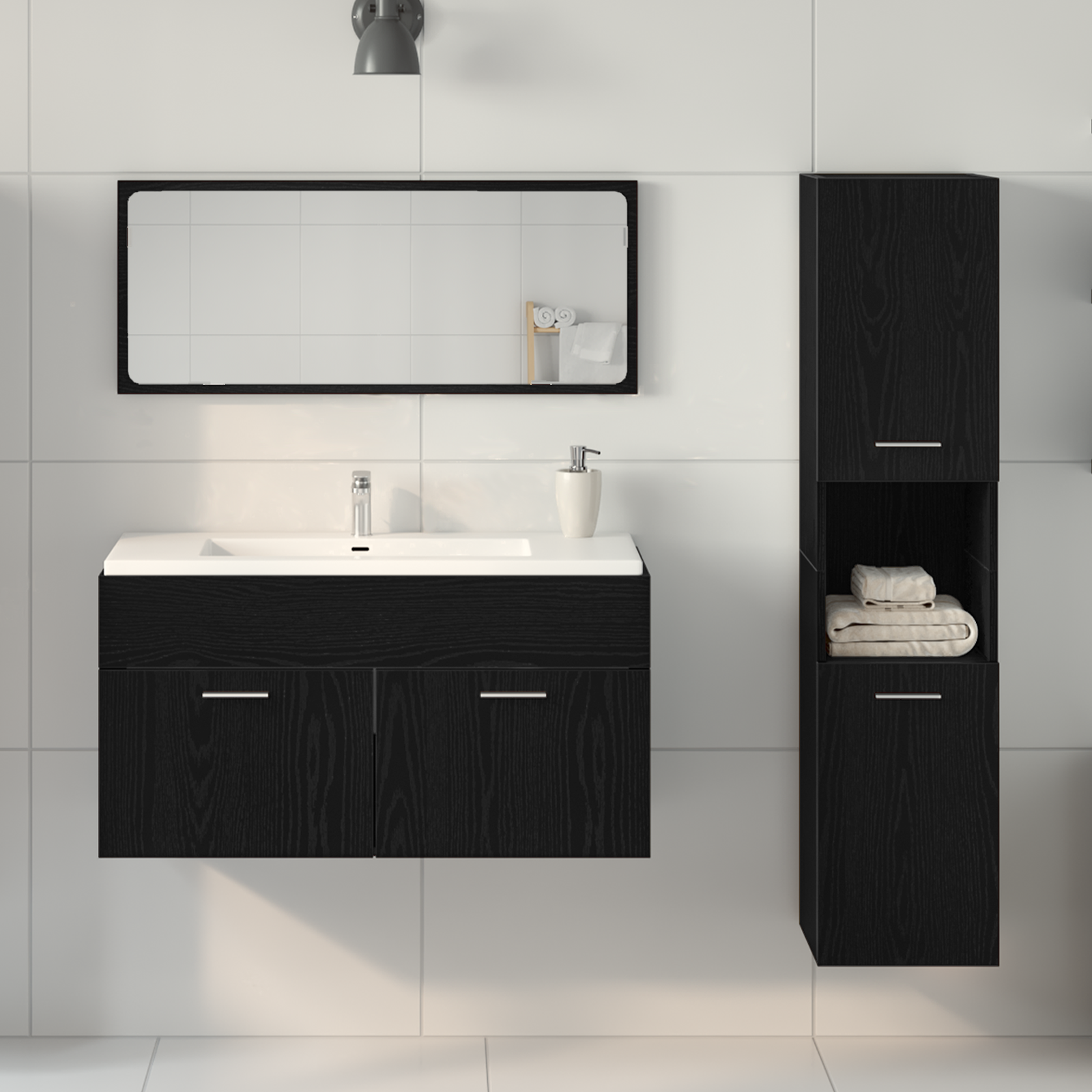 3 Piece Bathroom Furniture Set Black Oak Engineered Wood - Image 4