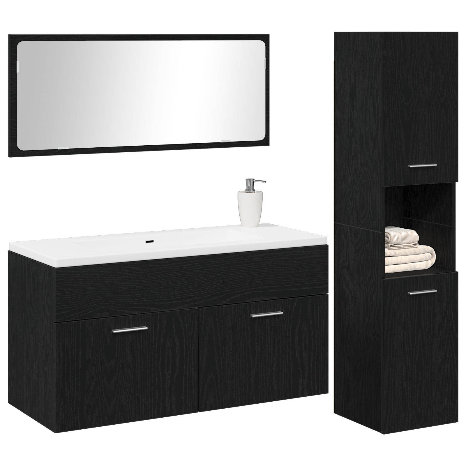 3 Piece Bathroom Furniture Set Black Oak Engineered Wood - Image 3