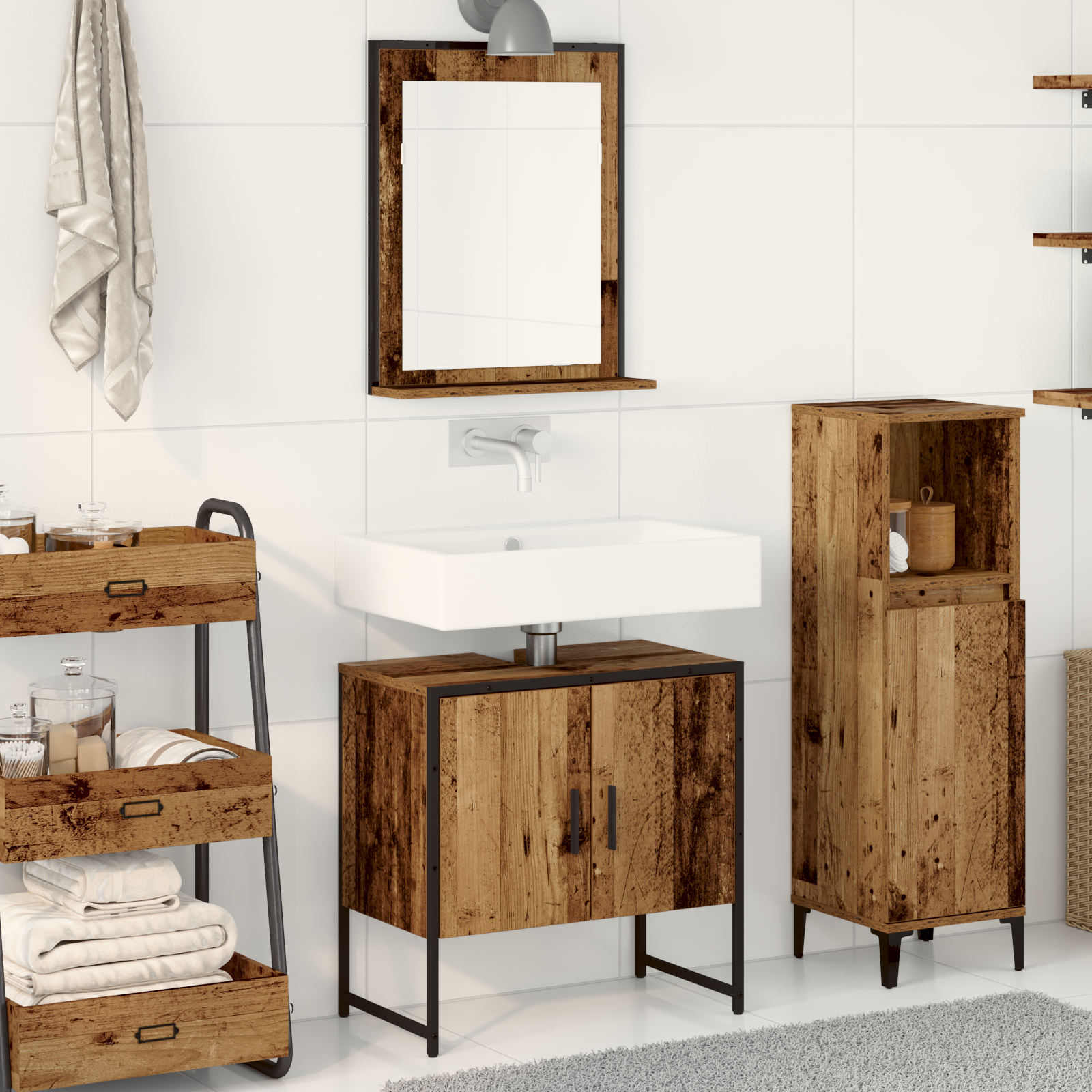 2 Piece Bathroom Cabinet Set Old Wood Engineered Wood