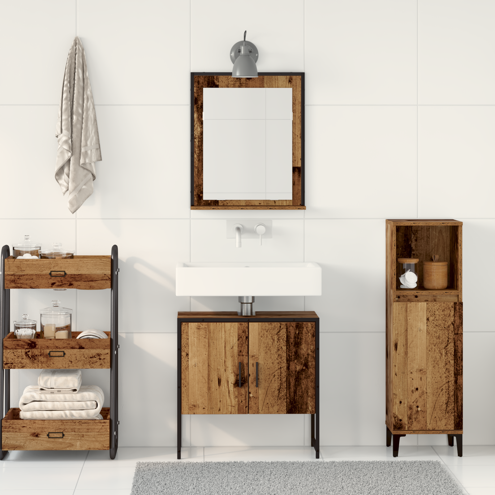 2 Piece Bathroom Cabinet Set Old Wood Engineered Wood - Image 4