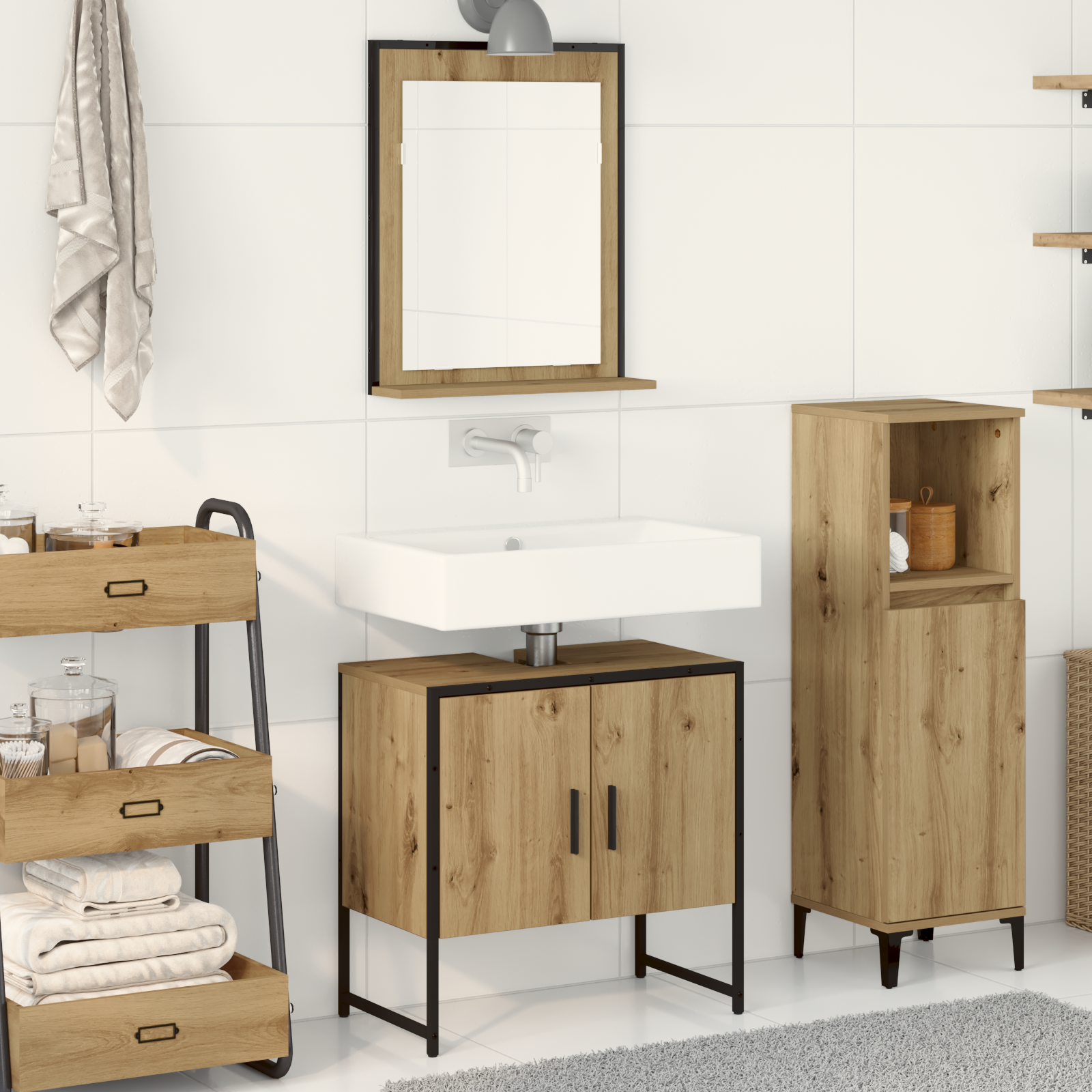 2 Piece Bathroom Cabinet Set Artisan Oak Engineered Wood