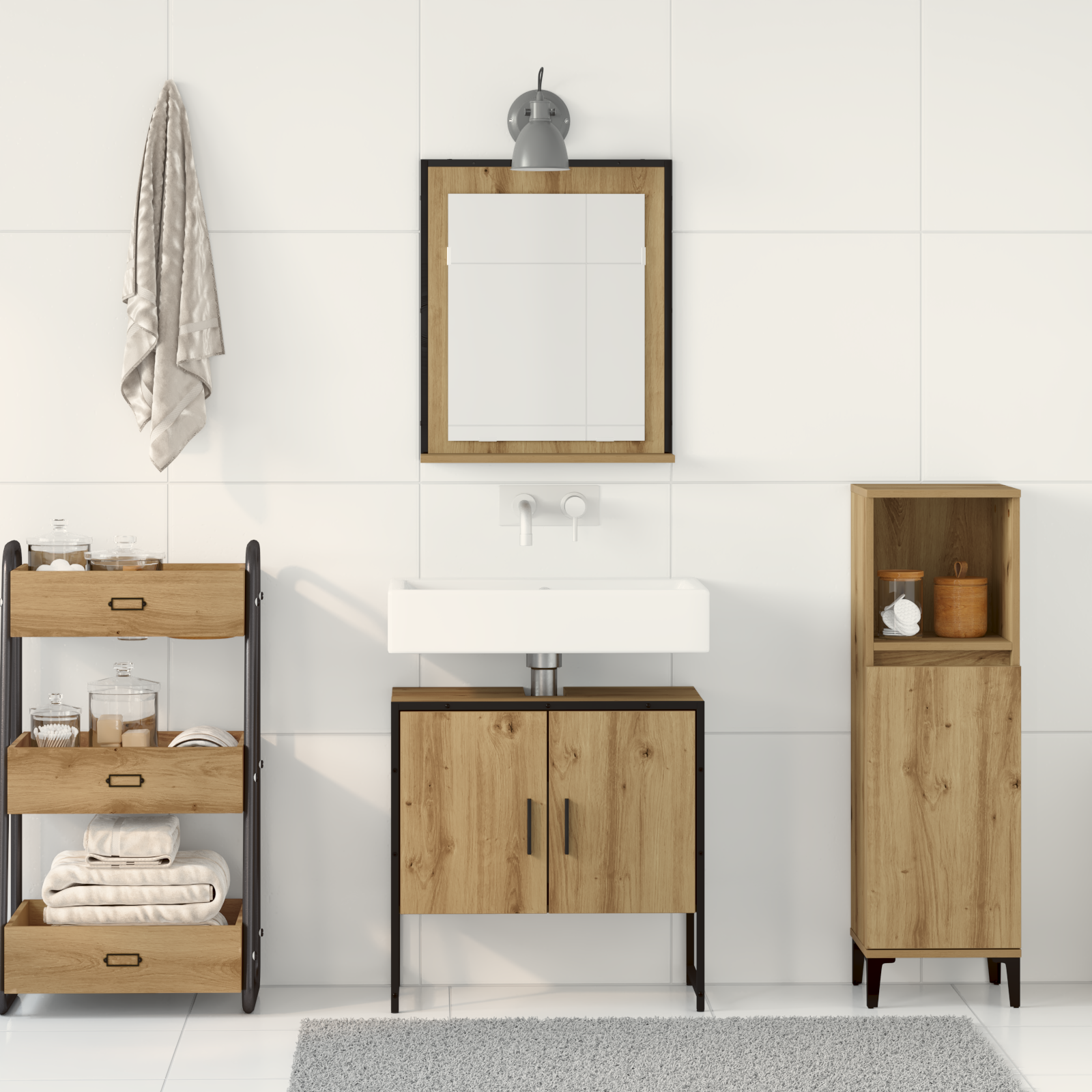 2 Piece Bathroom Cabinet Set Artisan Oak Engineered Wood - Image 4
