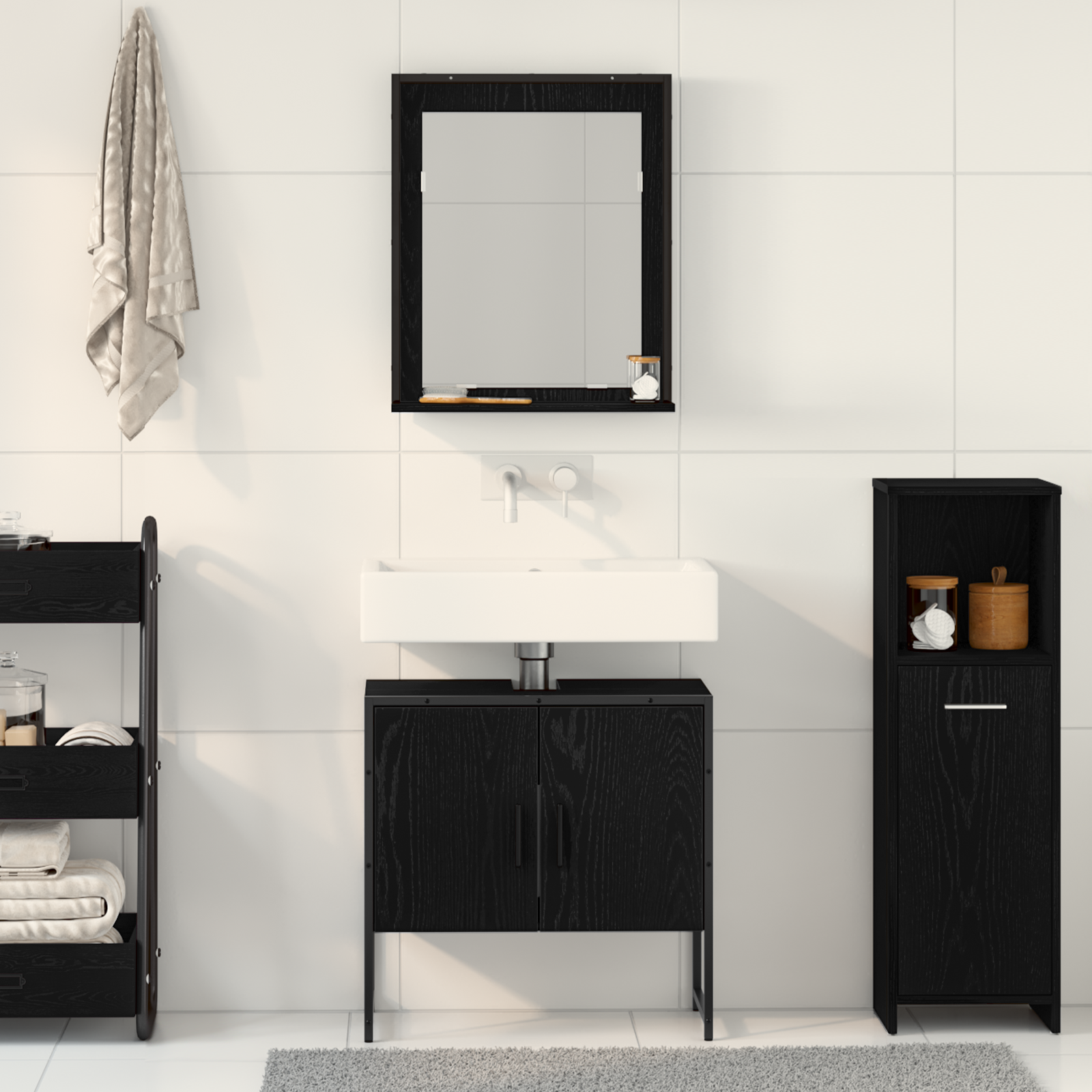 2 Piece Bathroom Cabinet Set Black Oak Engineered Wood - Image 4