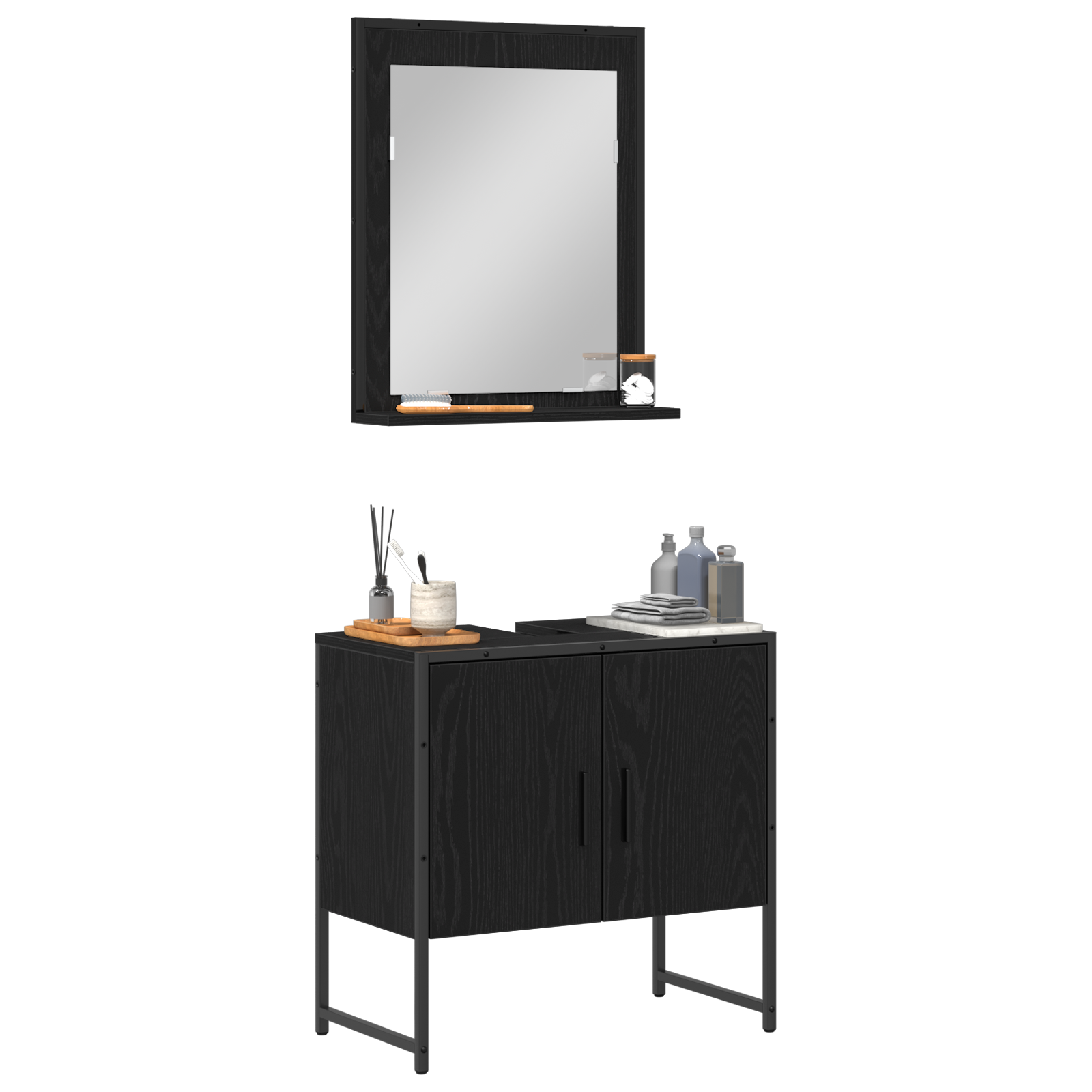 2 Piece Bathroom Cabinet Set Black Oak Engineered Wood - Image 3