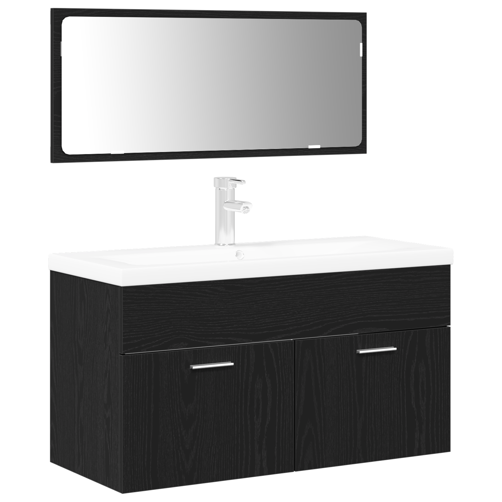 Bathroom Furniture Set Set of 2 Black Oak Engineered Wood, Glass - Image 2