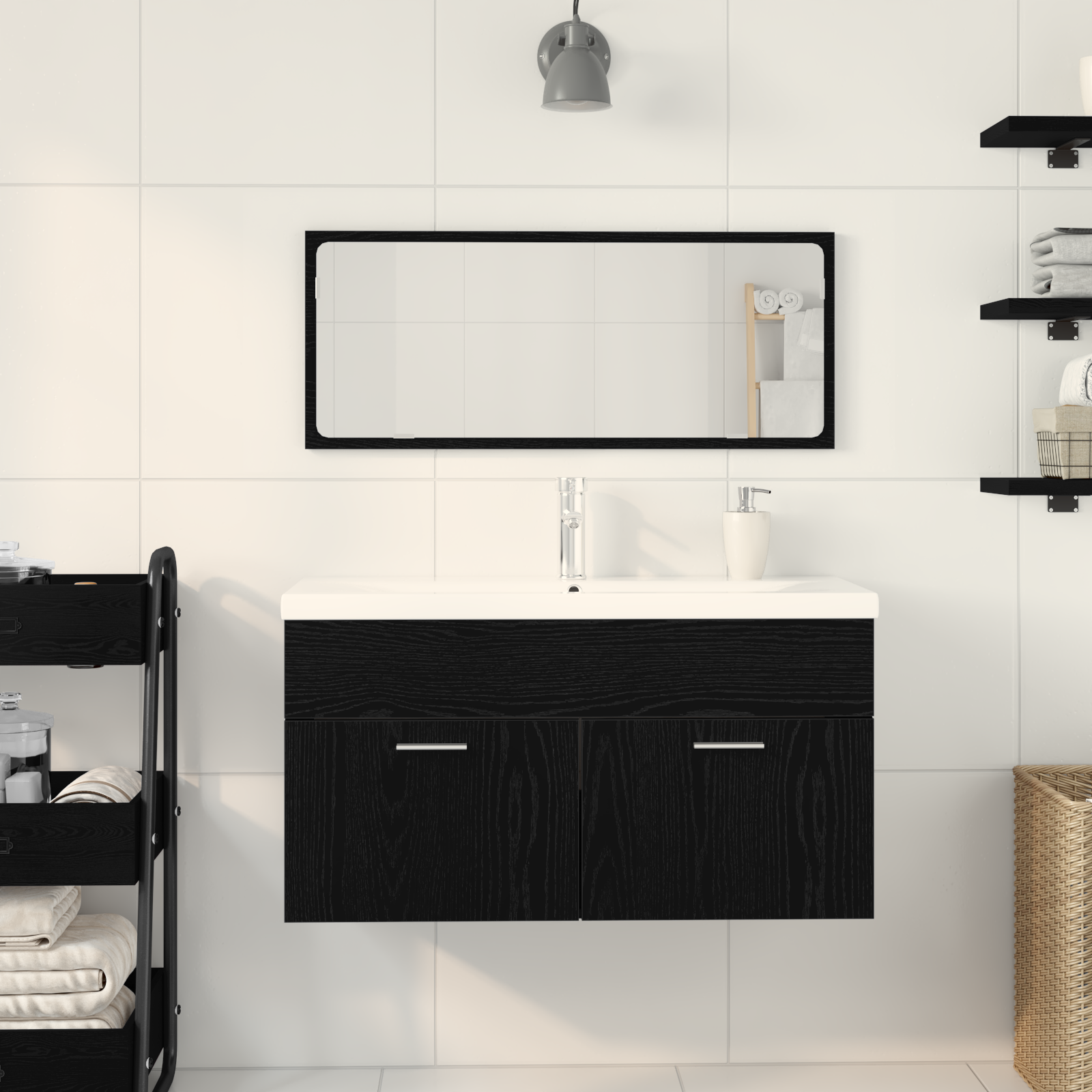 Bathroom Furniture Set Set of 2 Black Oak Engineered Wood, Glass - Image 4
