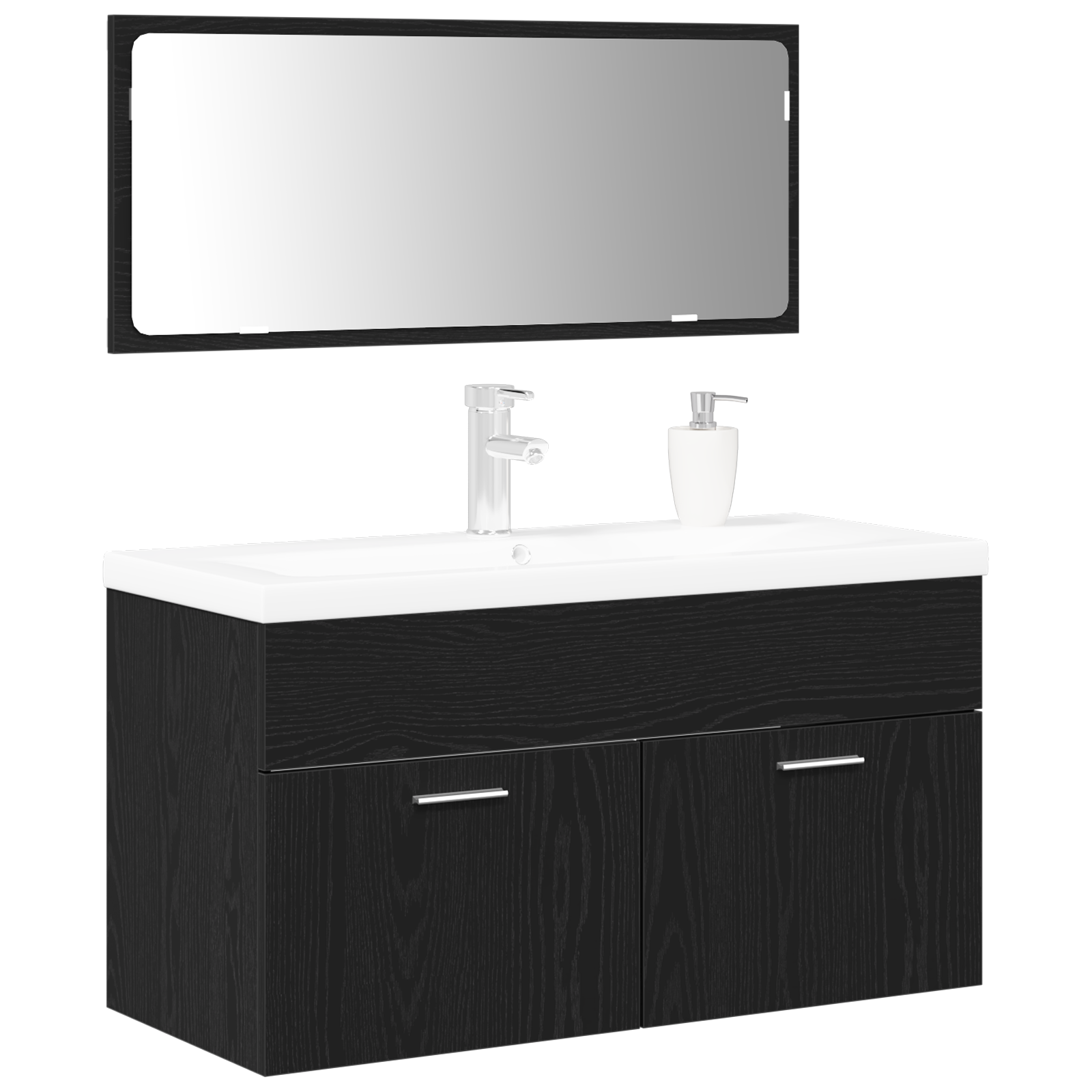 Bathroom Furniture Set Set of 2 Black Oak Engineered Wood, Glass - Image 3
