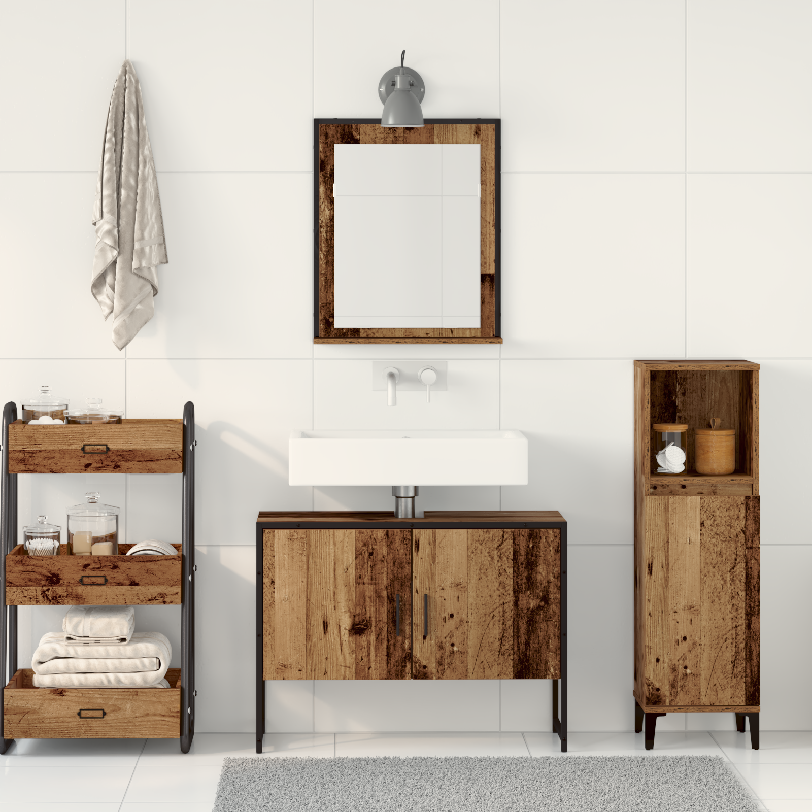2 Piece Bathroom Furniture Set Old Wood Engineered Wood - Image 4