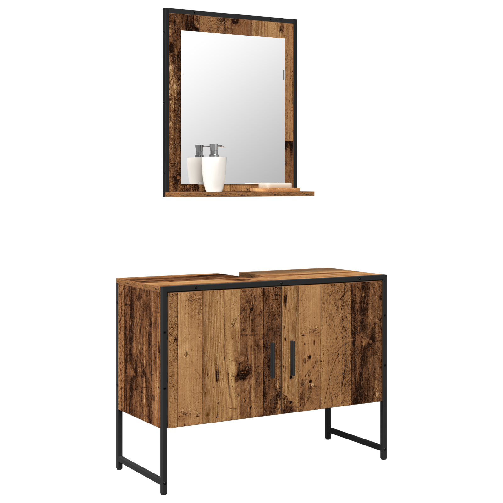 2 Piece Bathroom Furniture Set Old Wood Engineered Wood - Image 3
