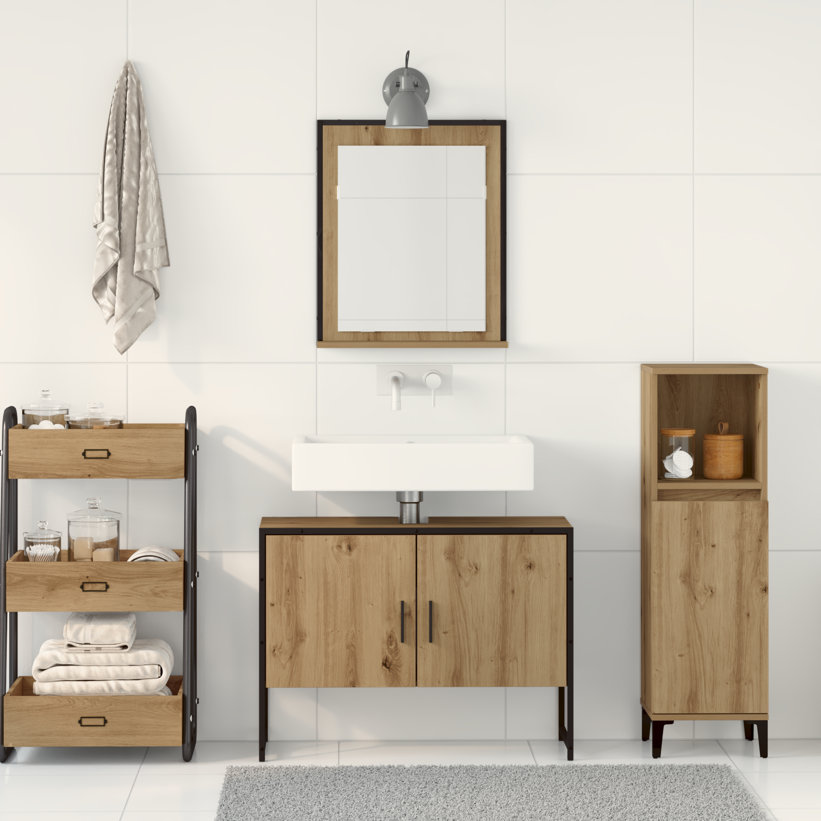 2 dalių vonios baldų komplektas Artisan Oak inžinerinė mediena - Image 4