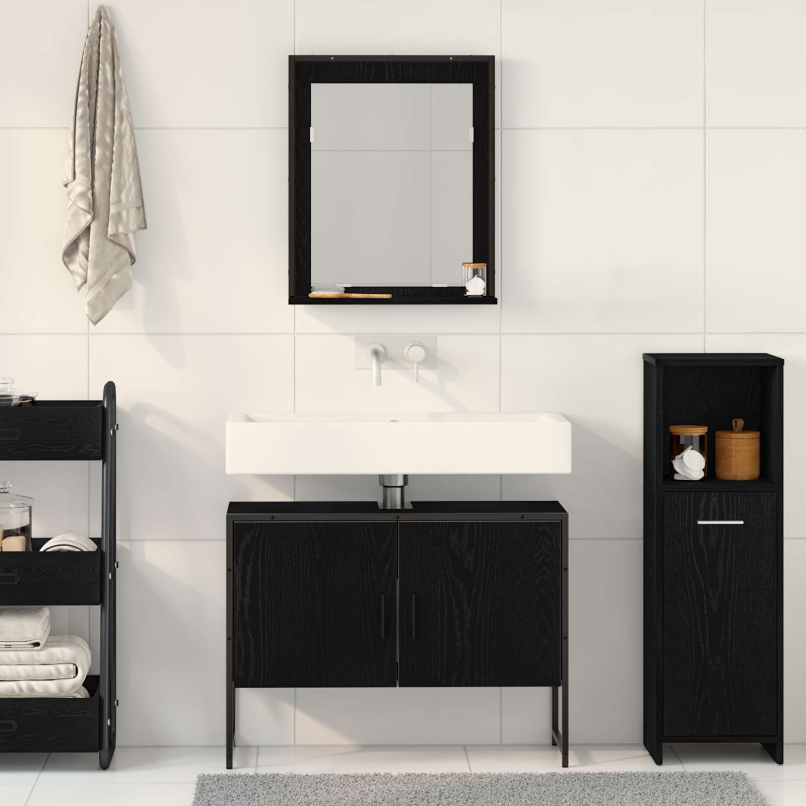 2 Piece Bathroom Furniture Set Black Oak Engineered Wood - Image 4
