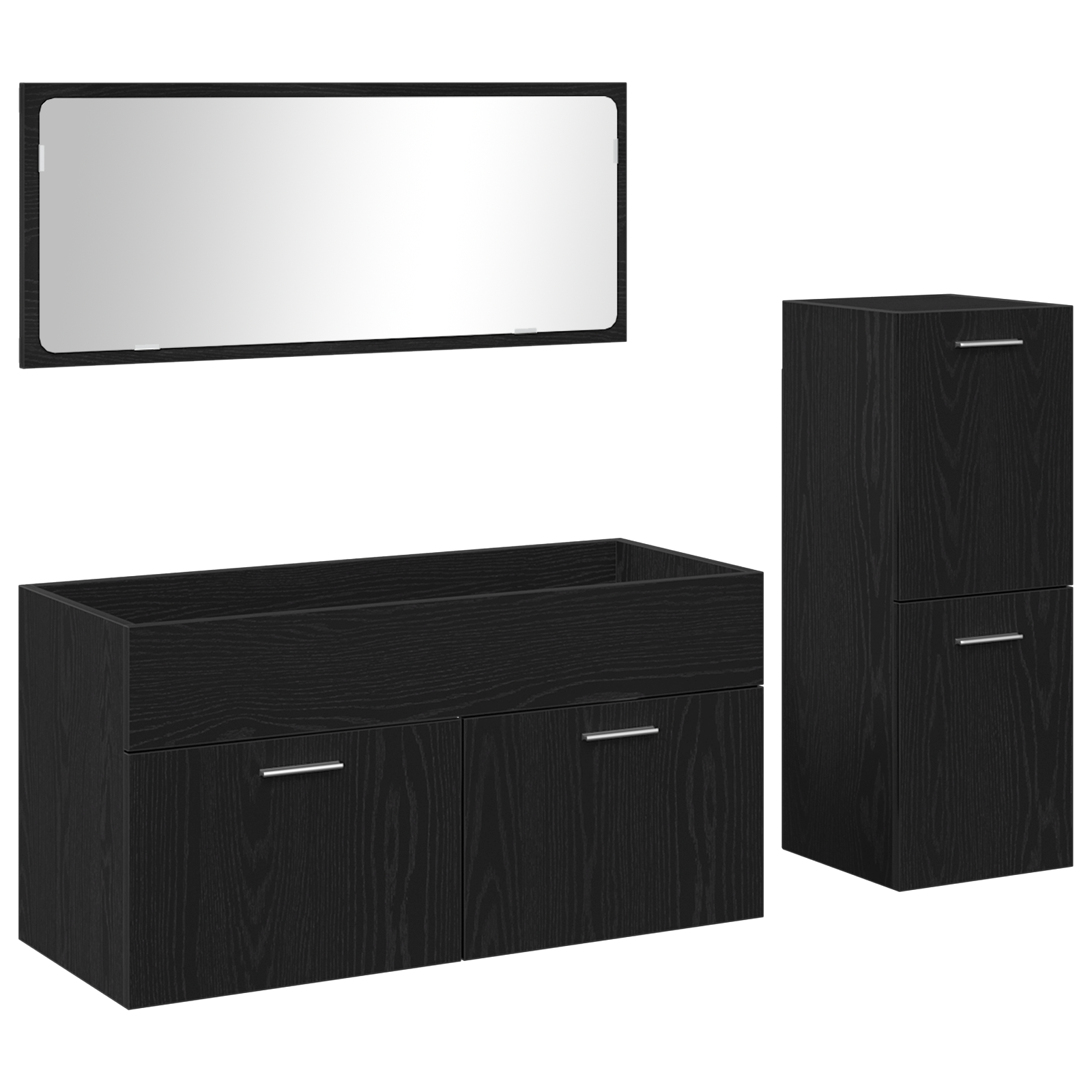 Bathroom Furniture Set Set of 3 Black oak Engineered wood, glass - Image 2
