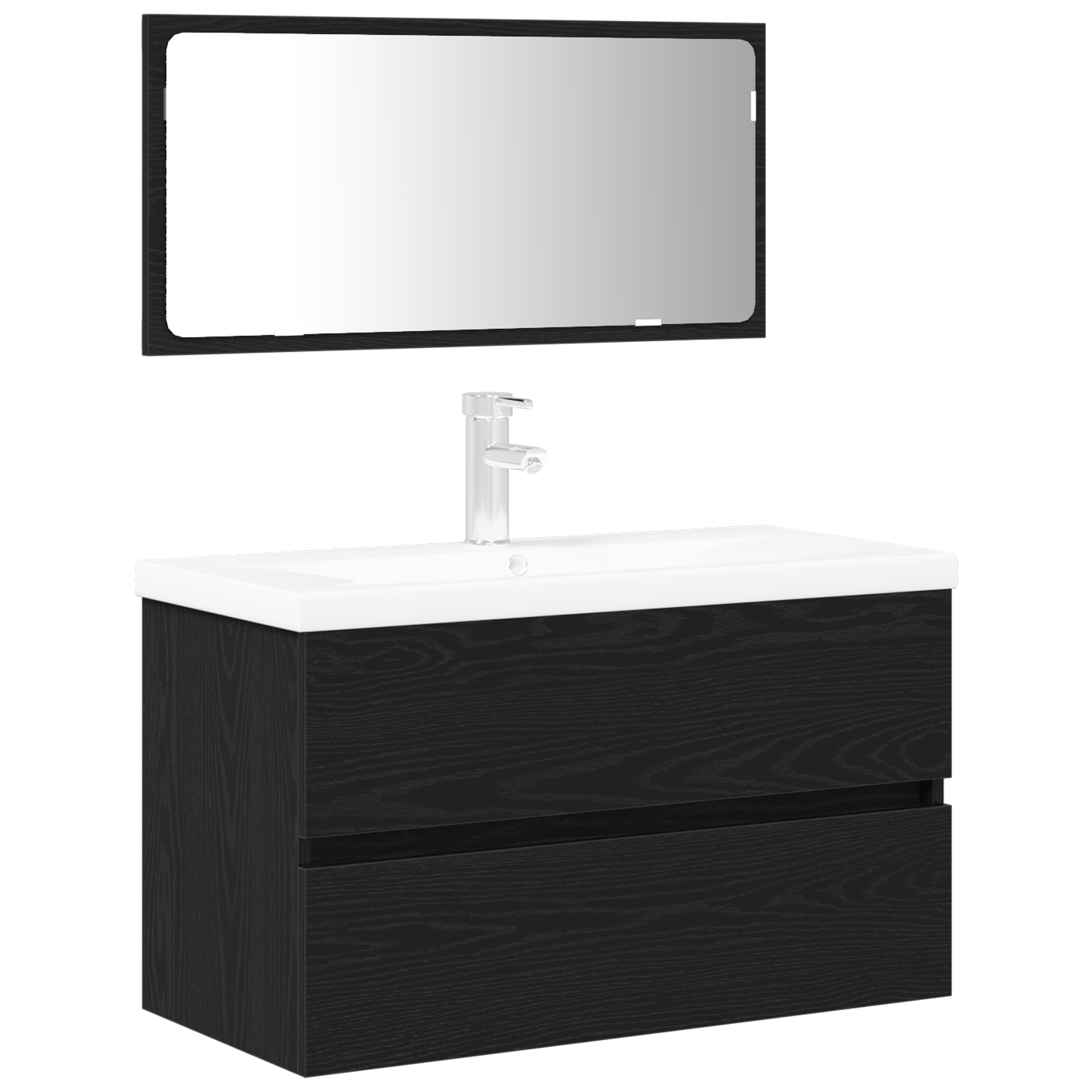 3 Piece Bathroom Furniture Set Black Oak Engineered Wood - Image 2