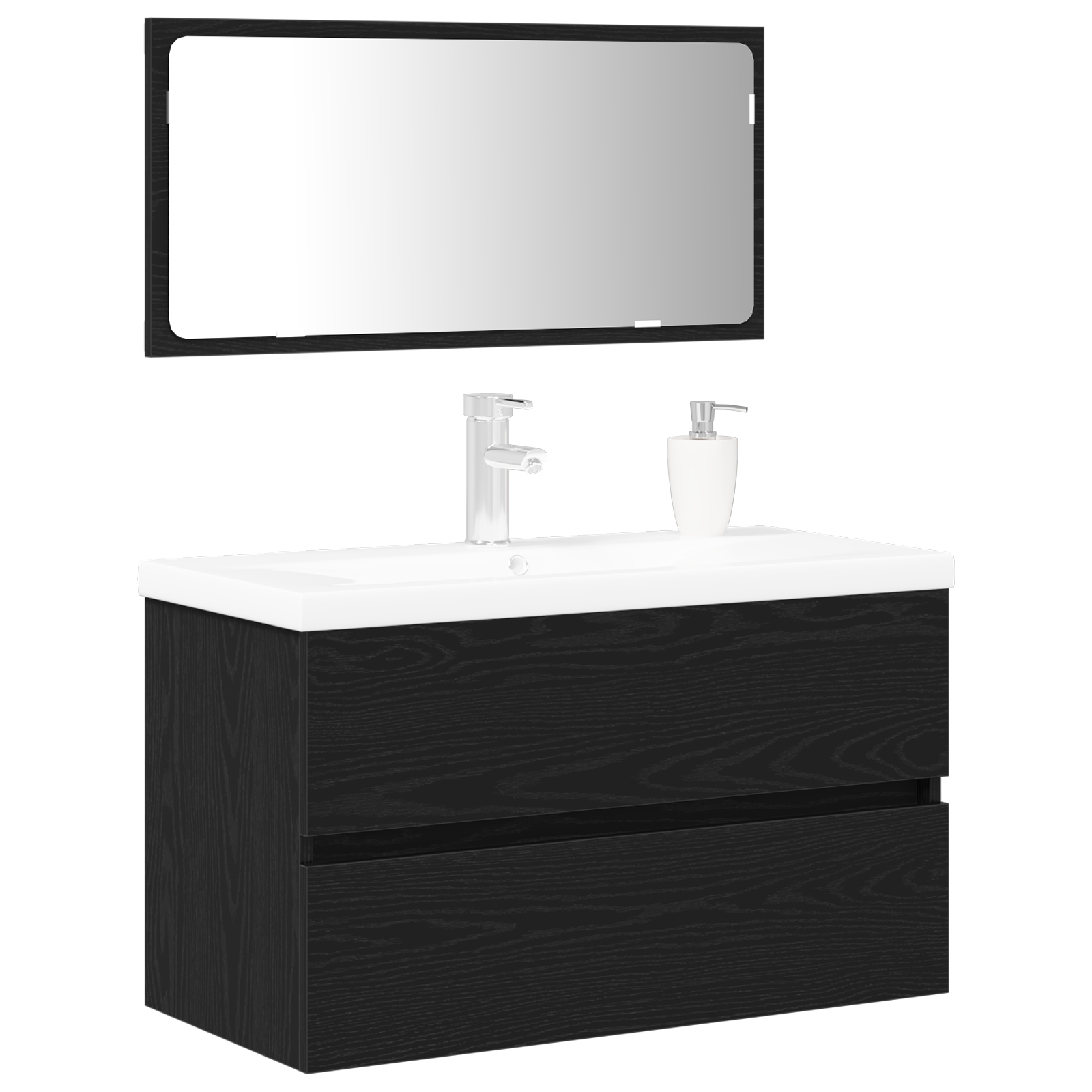 3 Piece Bathroom Furniture Set Black Oak Engineered Wood - Image 3