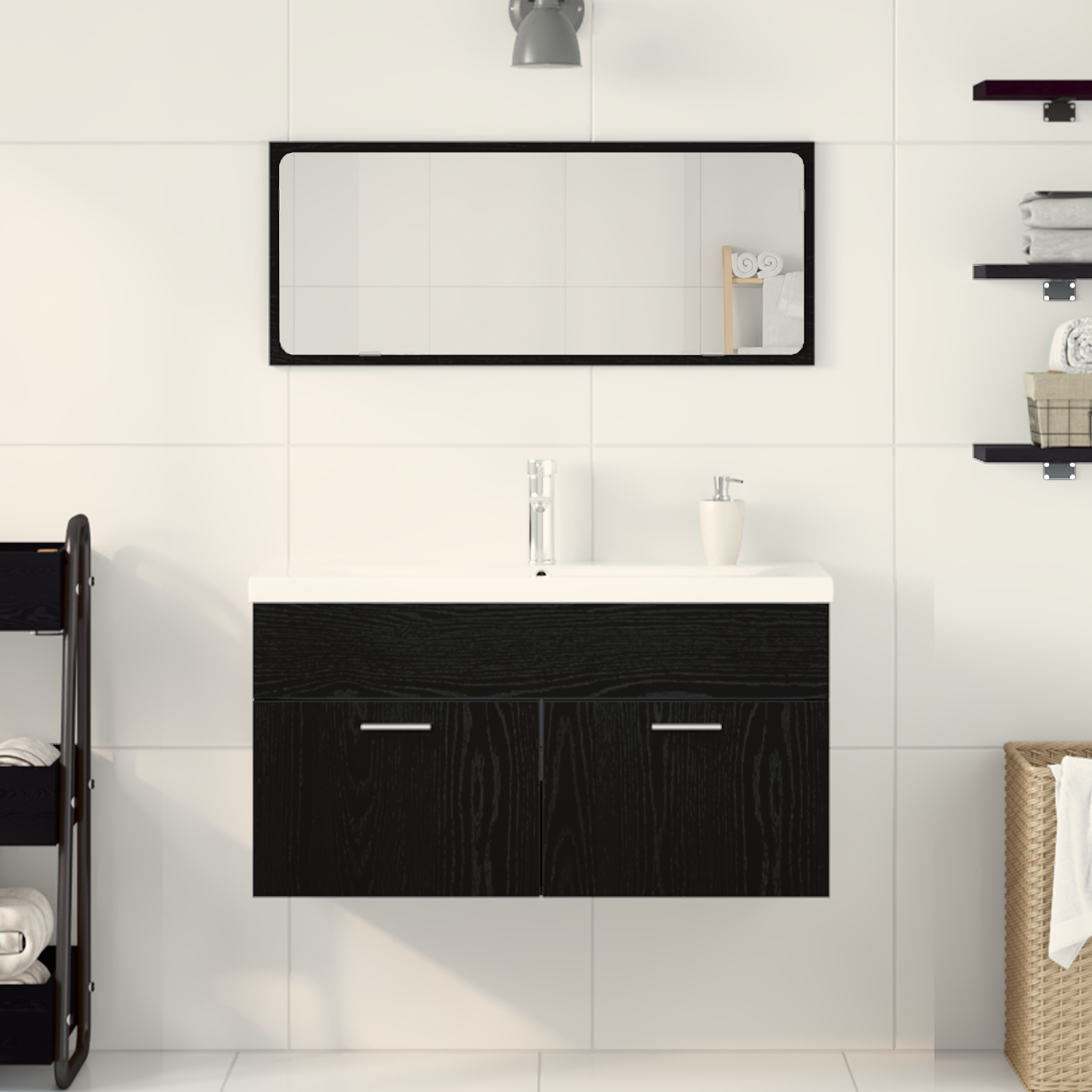 3 Piece Bathroom Furniture Set Black Oak Engineered Wood - Image 4