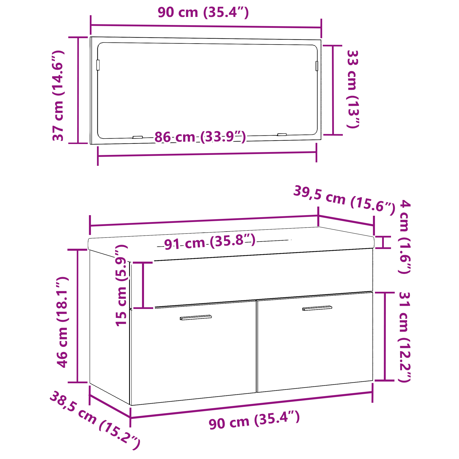 3 Piece Bathroom Furniture Set Black Oak Engineered Wood - Image 11
