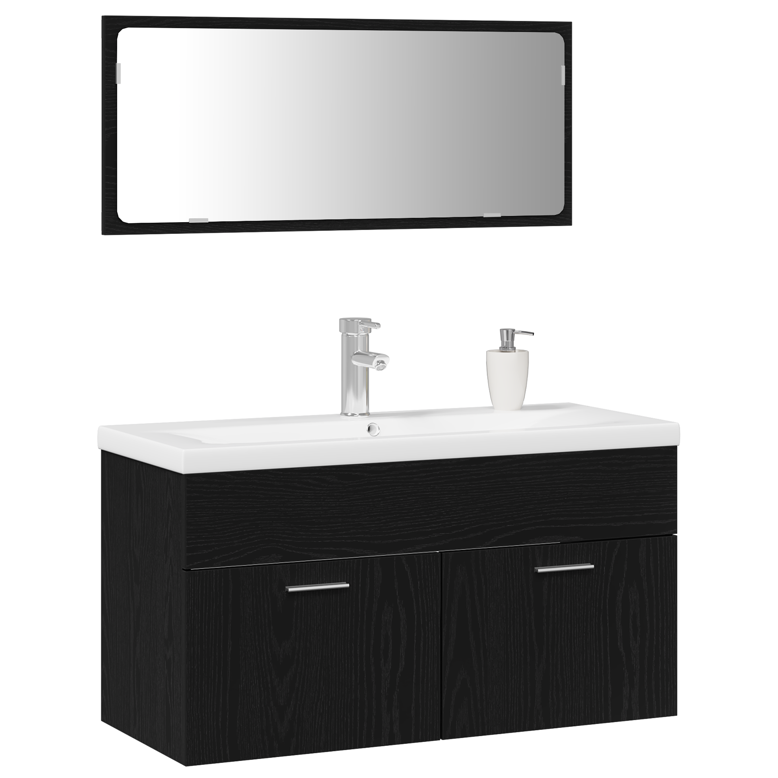 3 Piece Bathroom Furniture Set Black Oak Engineered Wood - Image 3