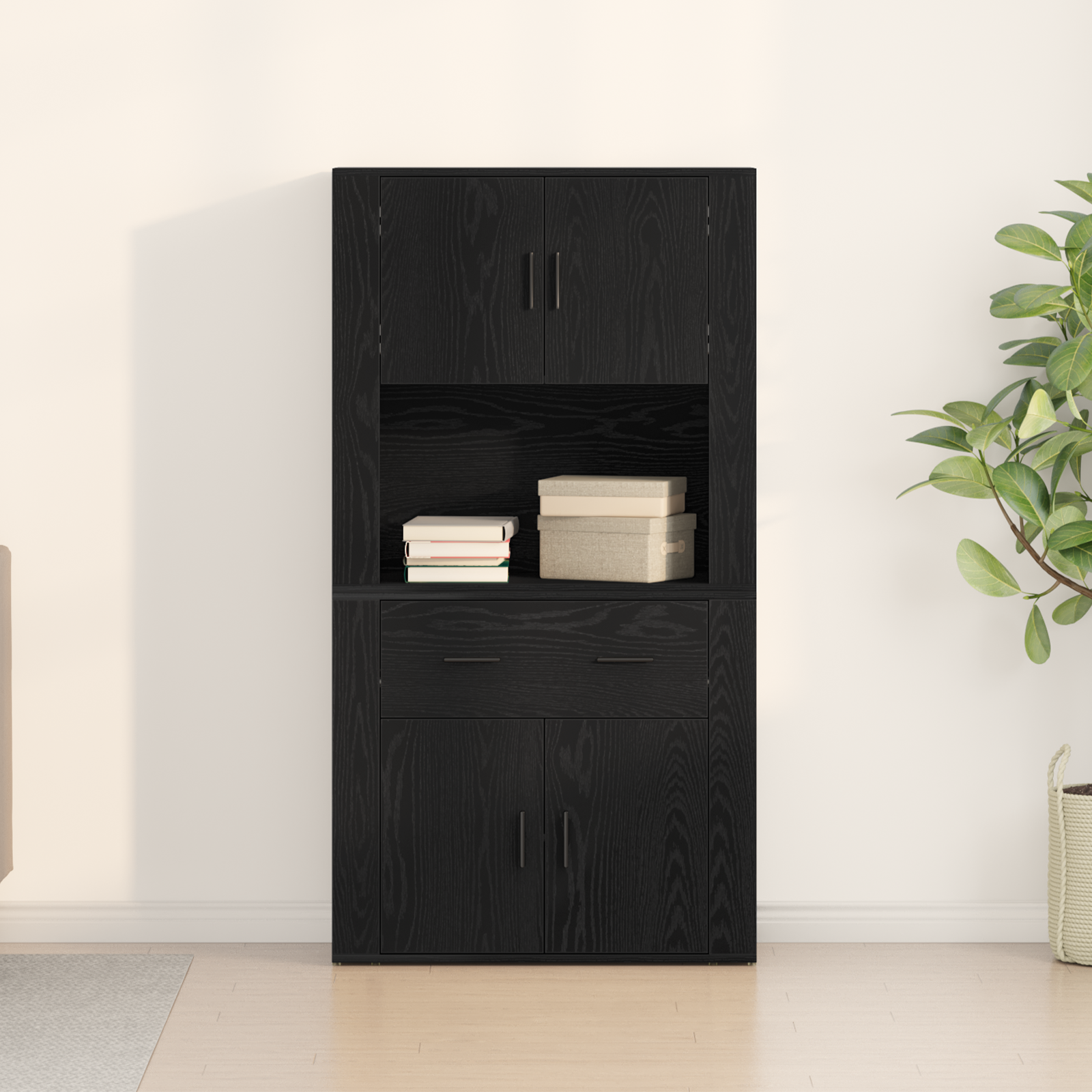 Highboard Black Oak 80x33x150 cm Engineered Wood - Image 4