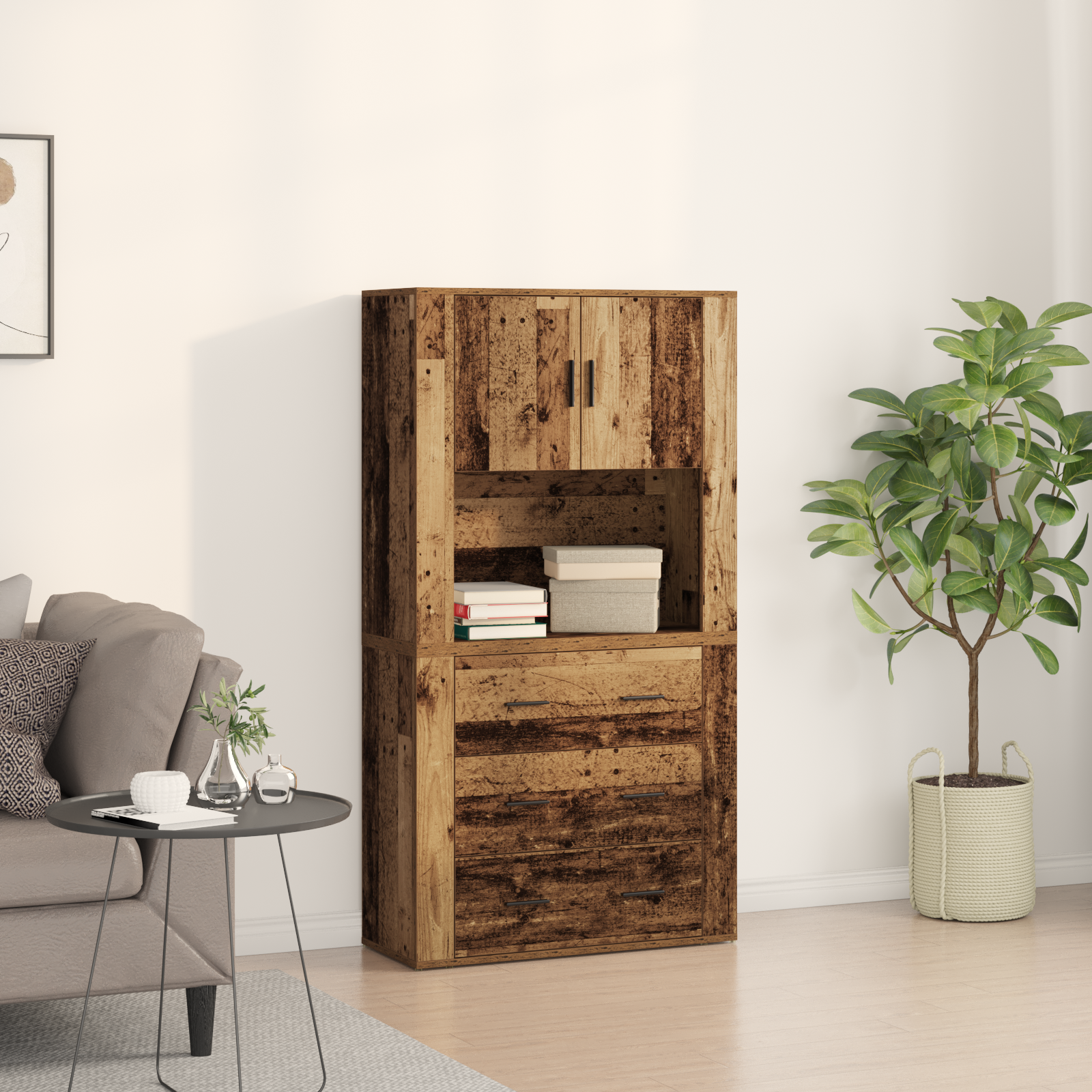 aukštas kabinetas senas medis 80x33x150 cm inžinerinis medis