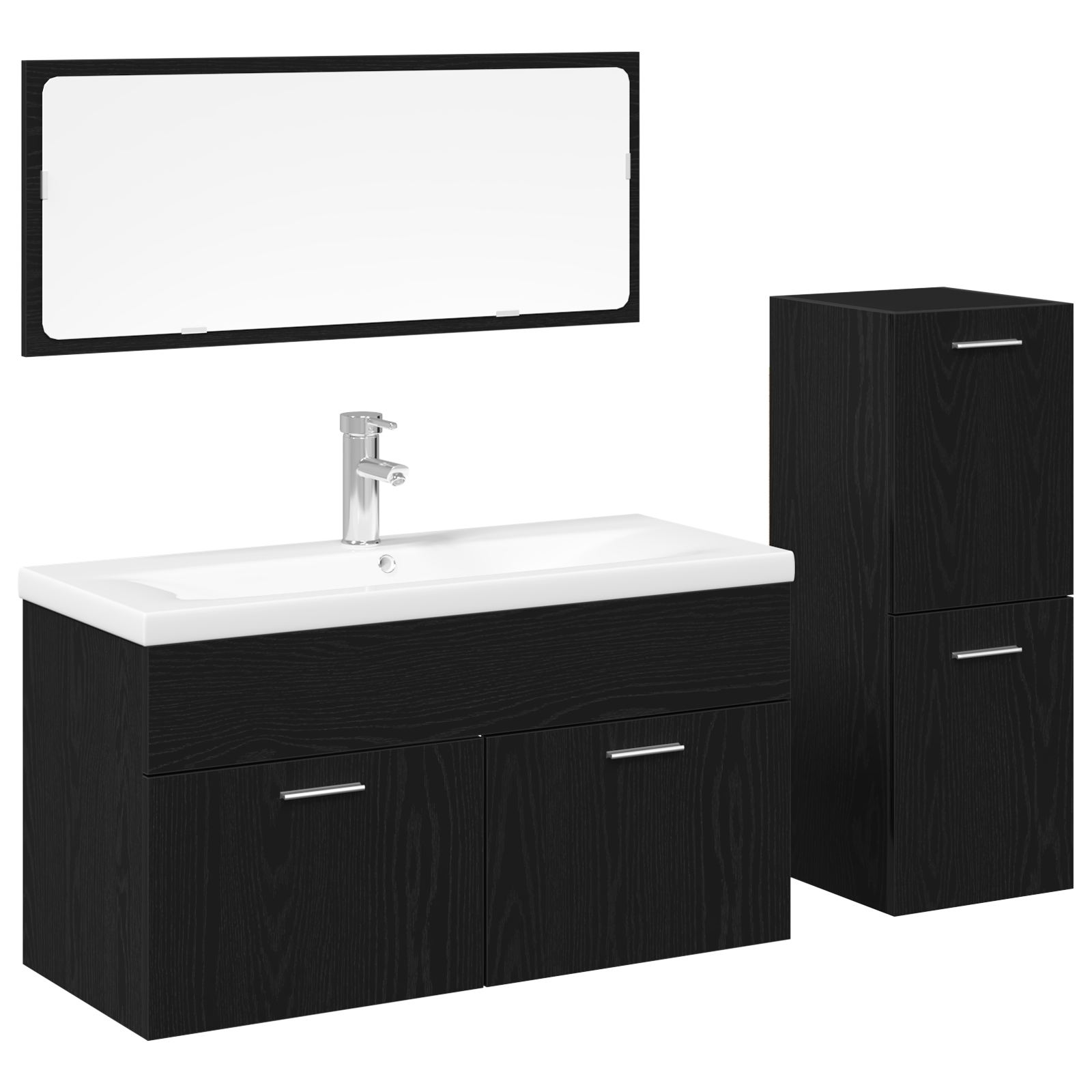 4 Piece Bathroom Furniture Set Black Oak Engineered Wood - Image 2