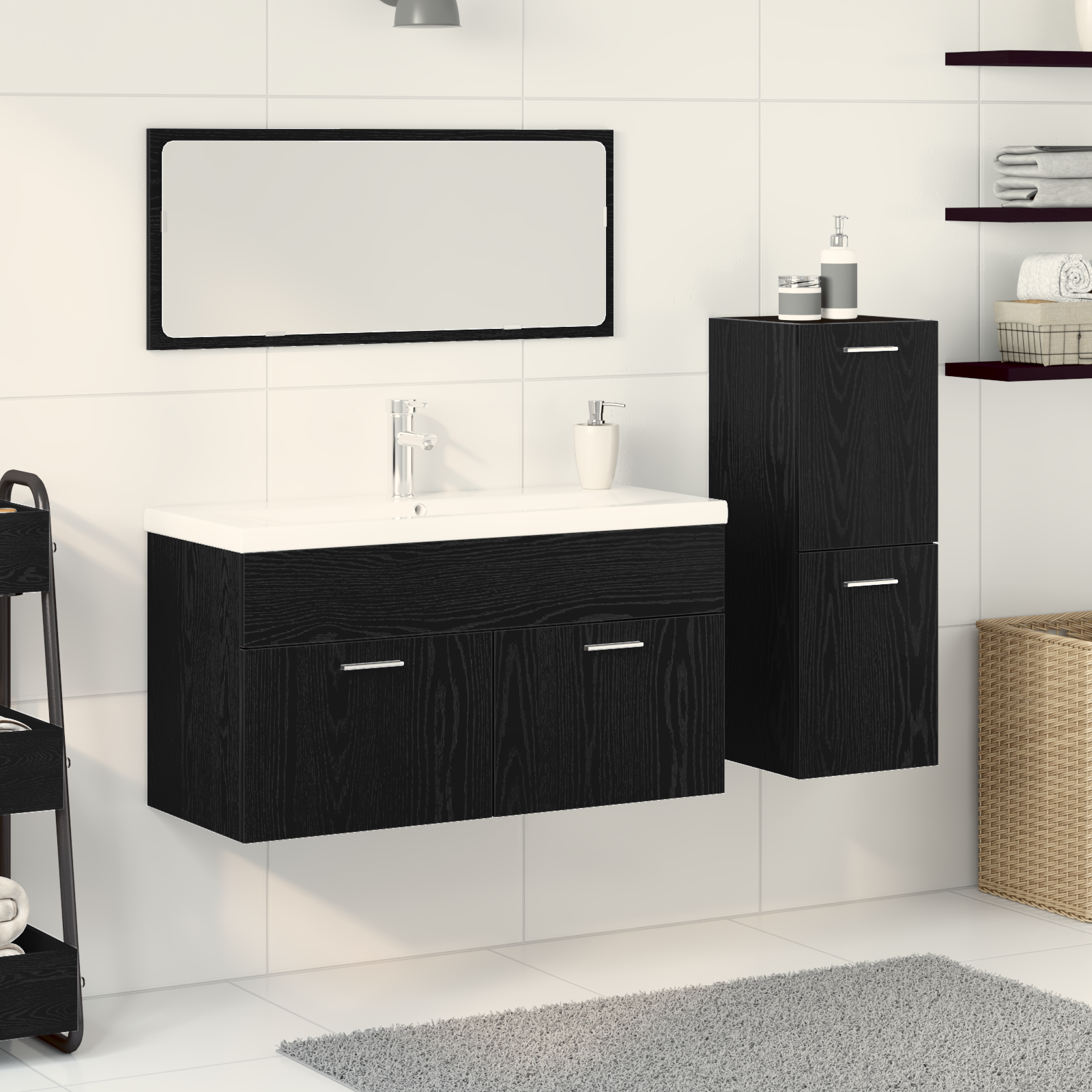 4 Piece Bathroom Furniture Set Black Oak Engineered Wood