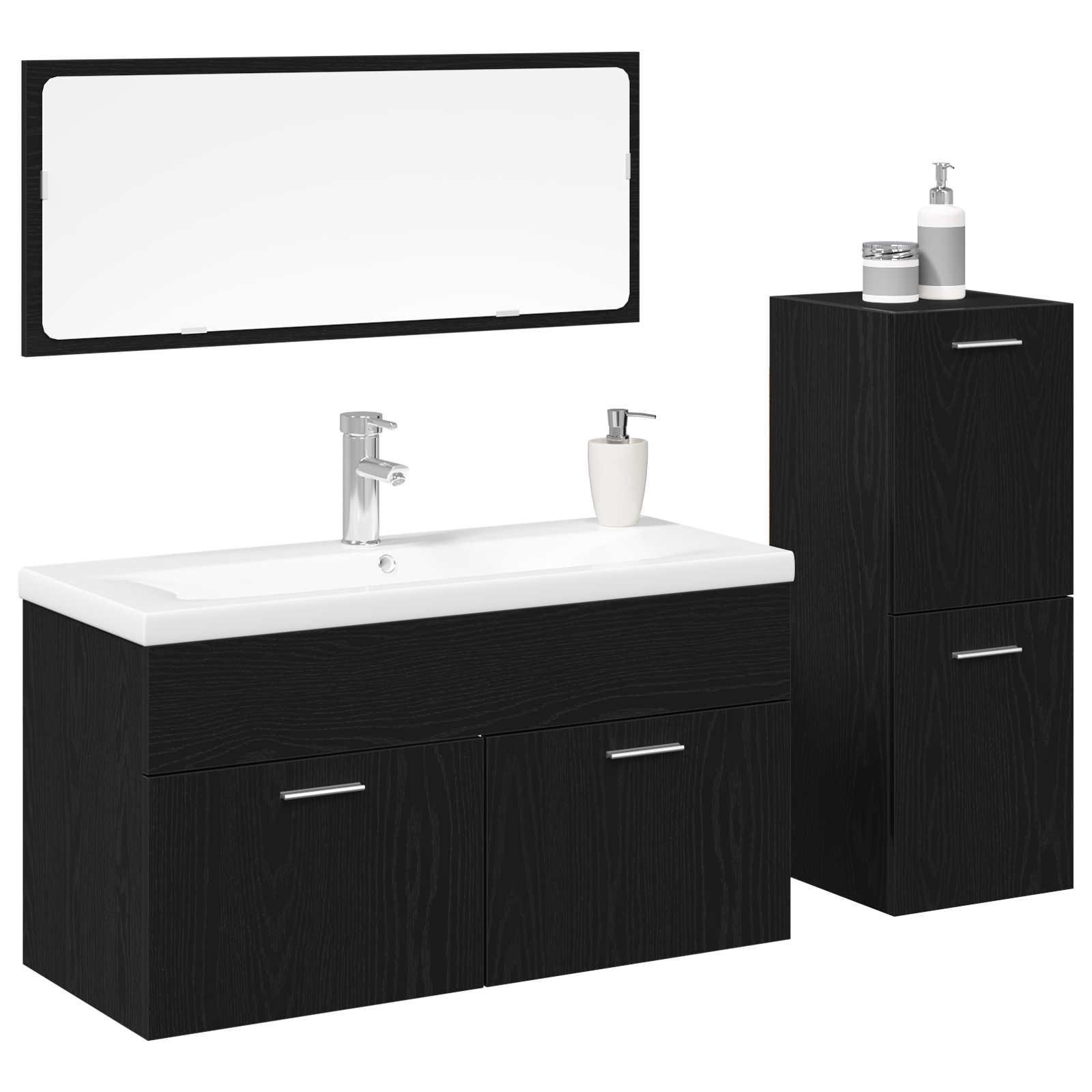 4 Piece Bathroom Furniture Set Black Oak Engineered Wood - Image 3