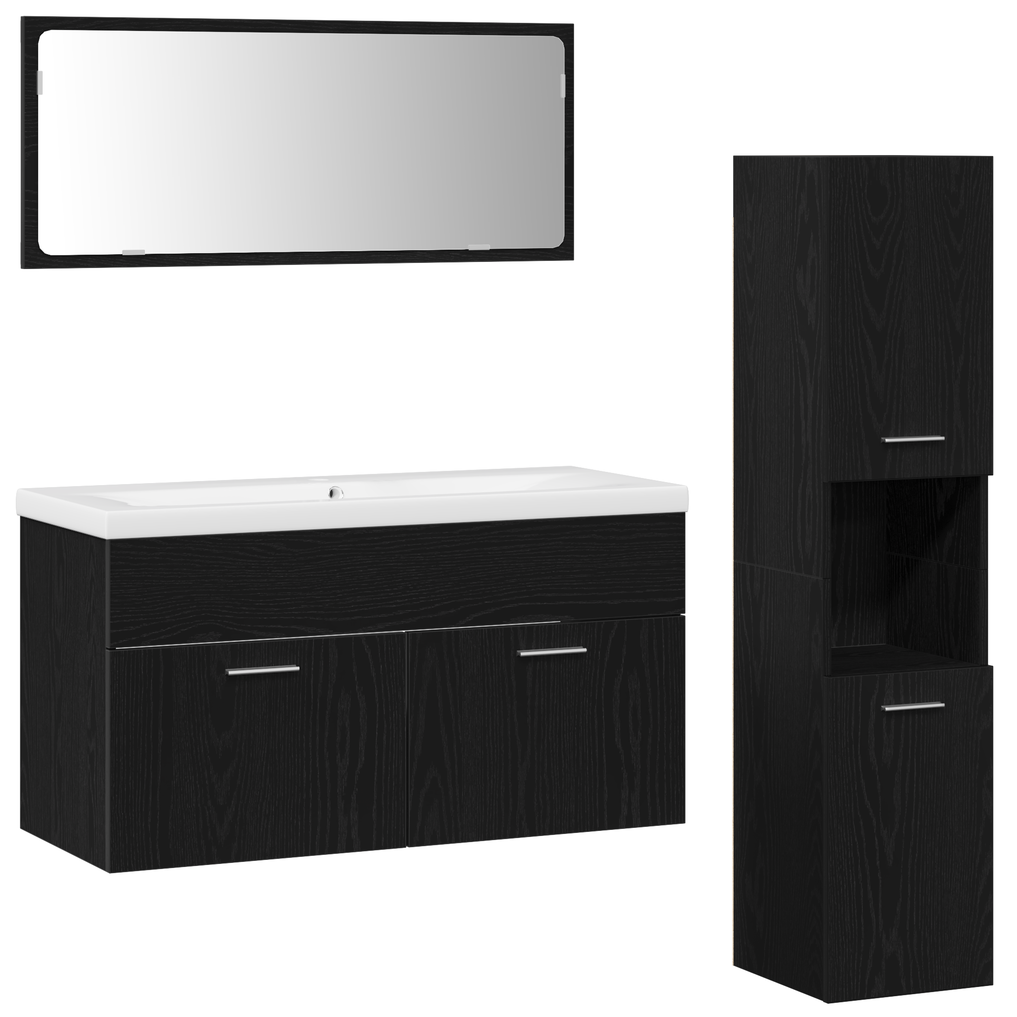Bathroom Furniture Set Set of 3 Black Oak Engineered Wood Sleek - Image 2