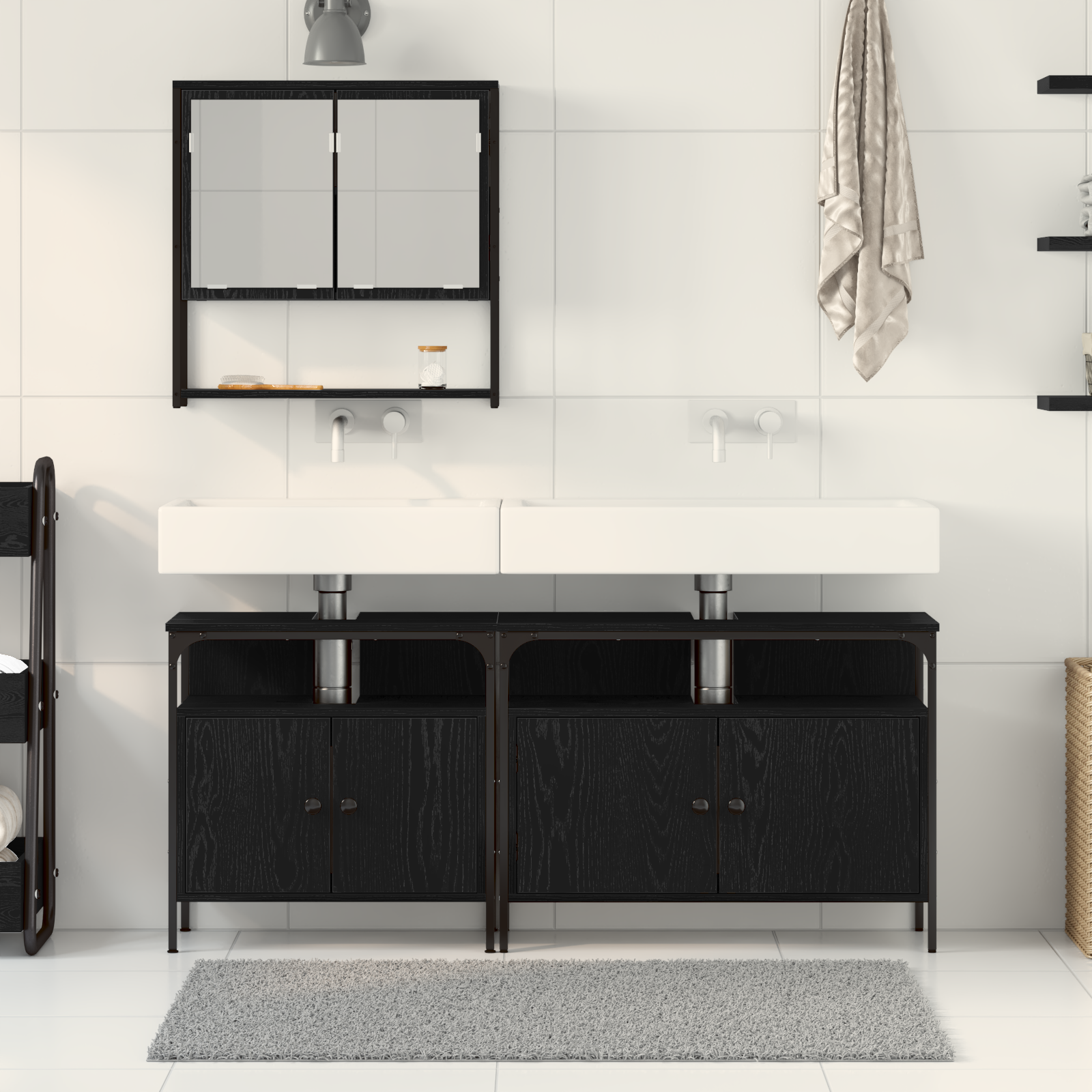 3 Piece Bathroom Furniture Set Black Oak Engineered Wood - Image 4