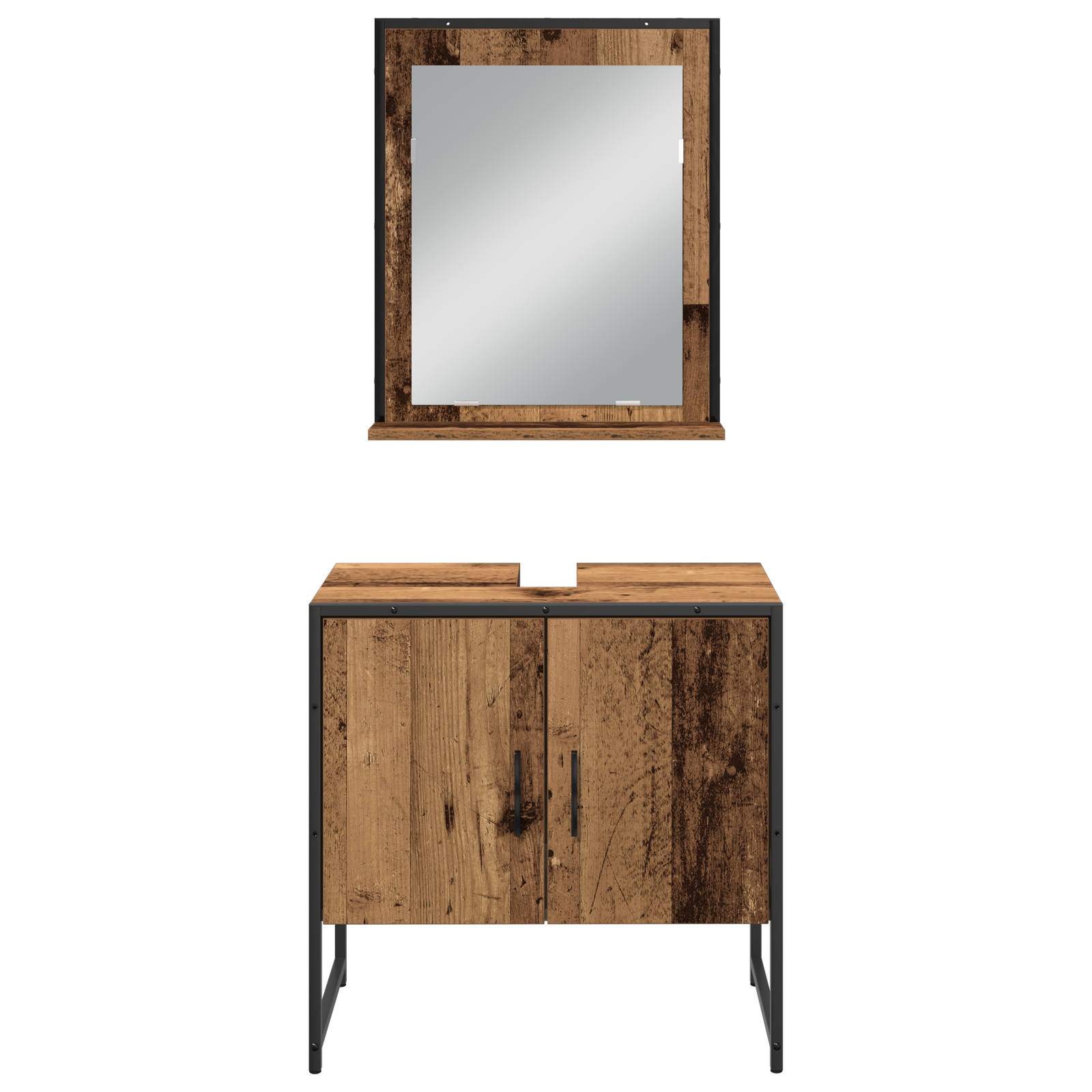 3 Piece Bathroom Cabinet Set Old Wood Engineered Wood - Image 8
