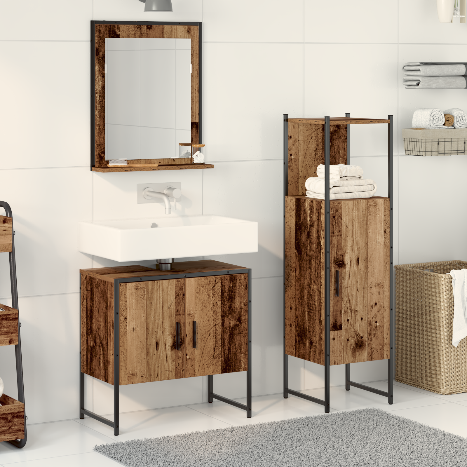 Thumbnail - vidaXL 3-tlg. Badschrank-Set Altholz Holzwerkstoff