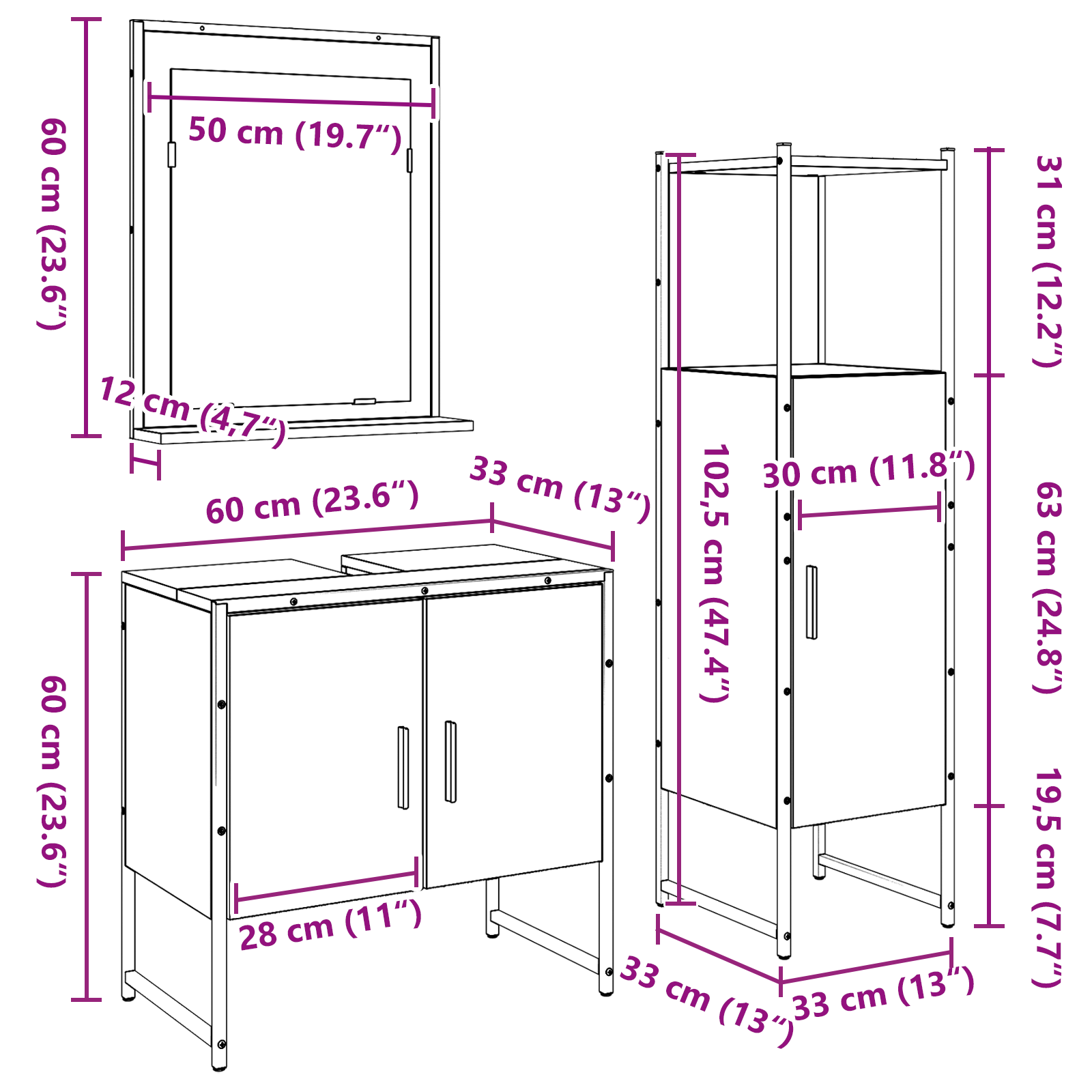 3 Piece Bathroom Cabinet Set Old Wood Engineered Wood - Image 10