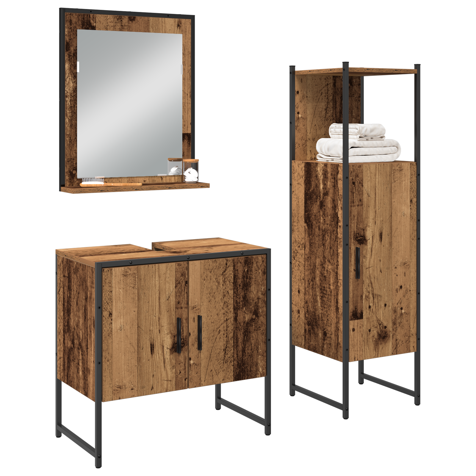 Thumbnail - vidaXL 3-tlg. Badschrank-Set Altholz Holzwerkstoff