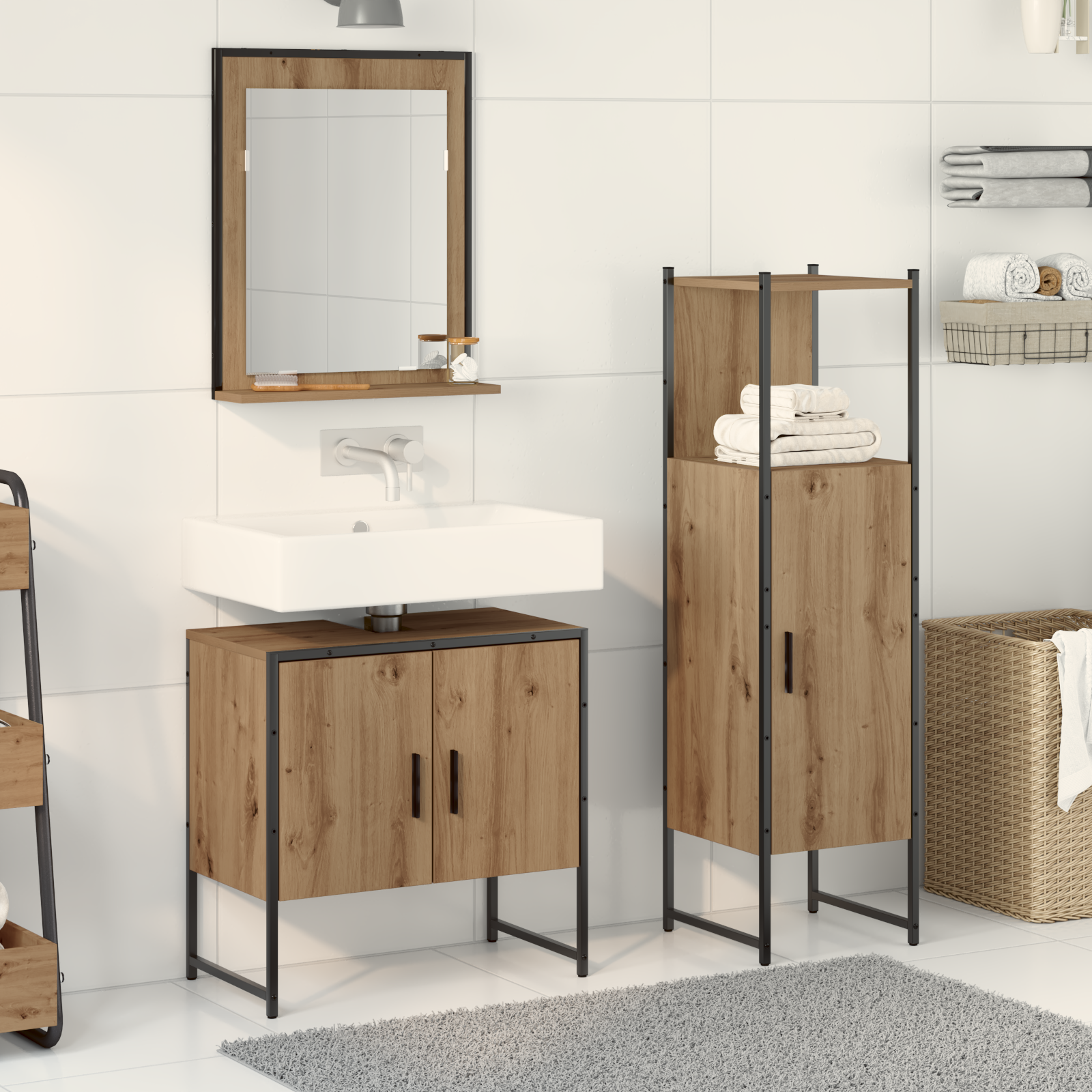 3 Piece Bathroom Cabinet Set Artisan Oak Engineered Wood