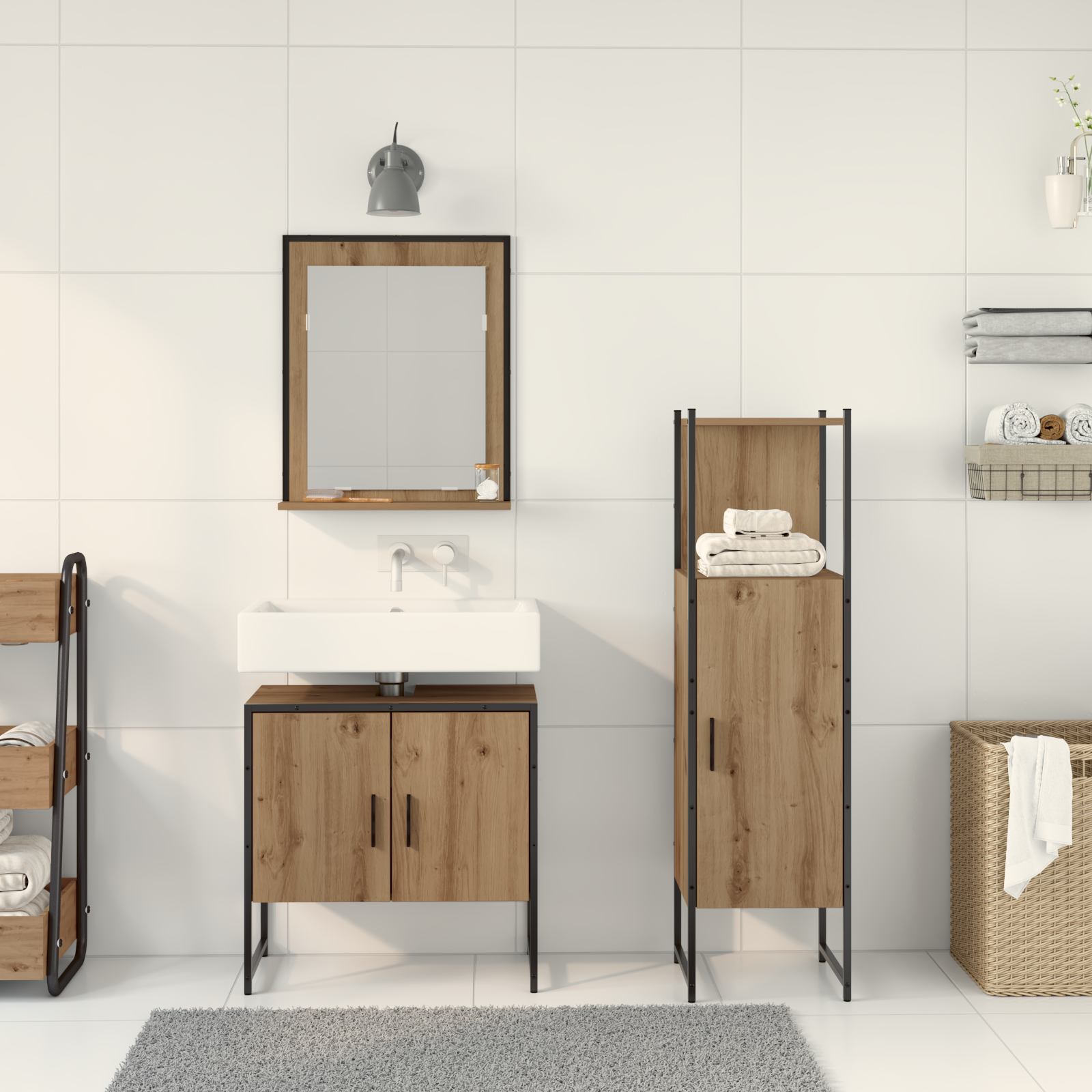 3 Piece Bathroom Cabinet Set Artisan Oak Engineered Wood - Image 4