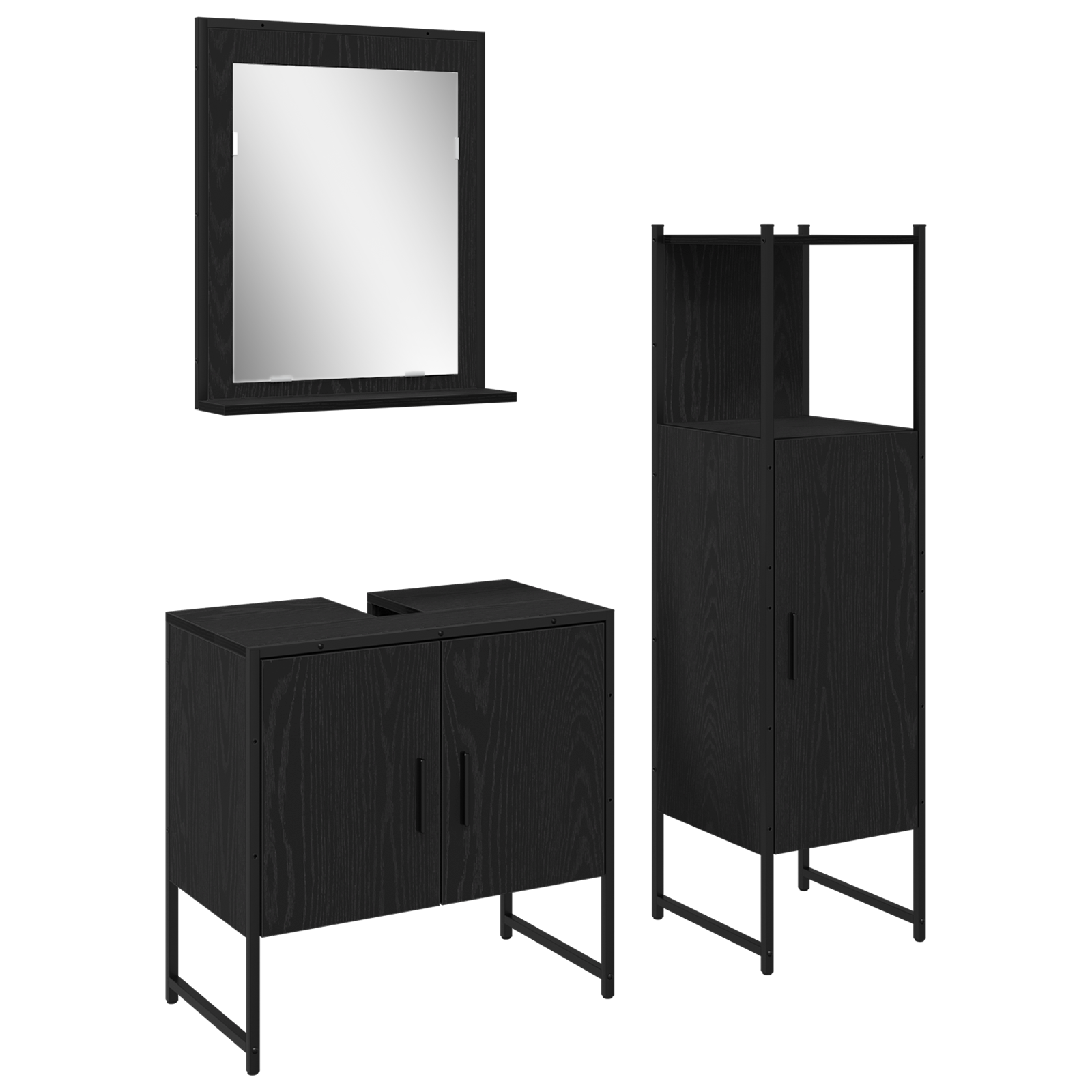 3 Piece Bathroom Cabinet Set Black Oak Engineered Wood - Image 2