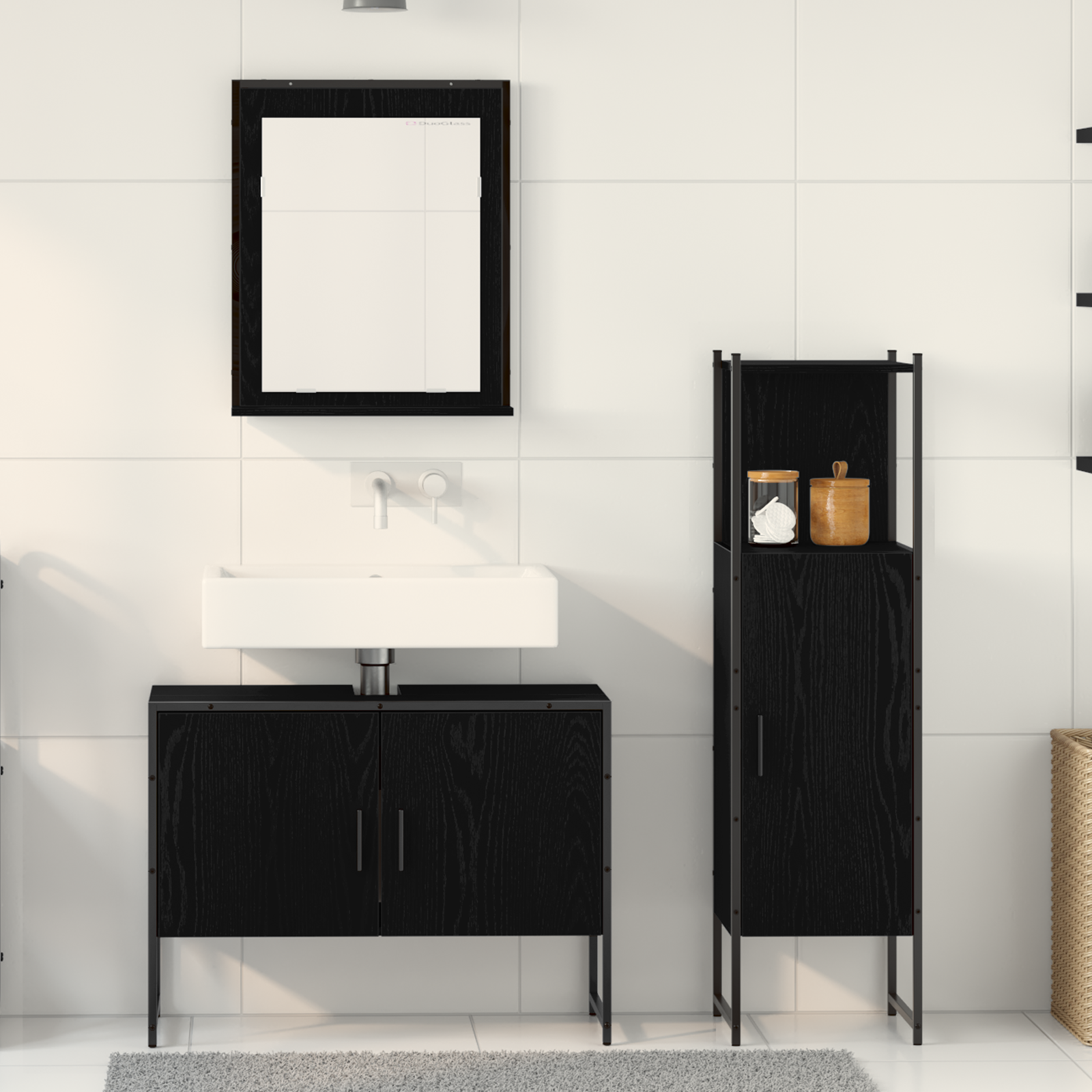 3 Piece Bathroom Cabinet Set Black Oak Engineered Wood - Image 4