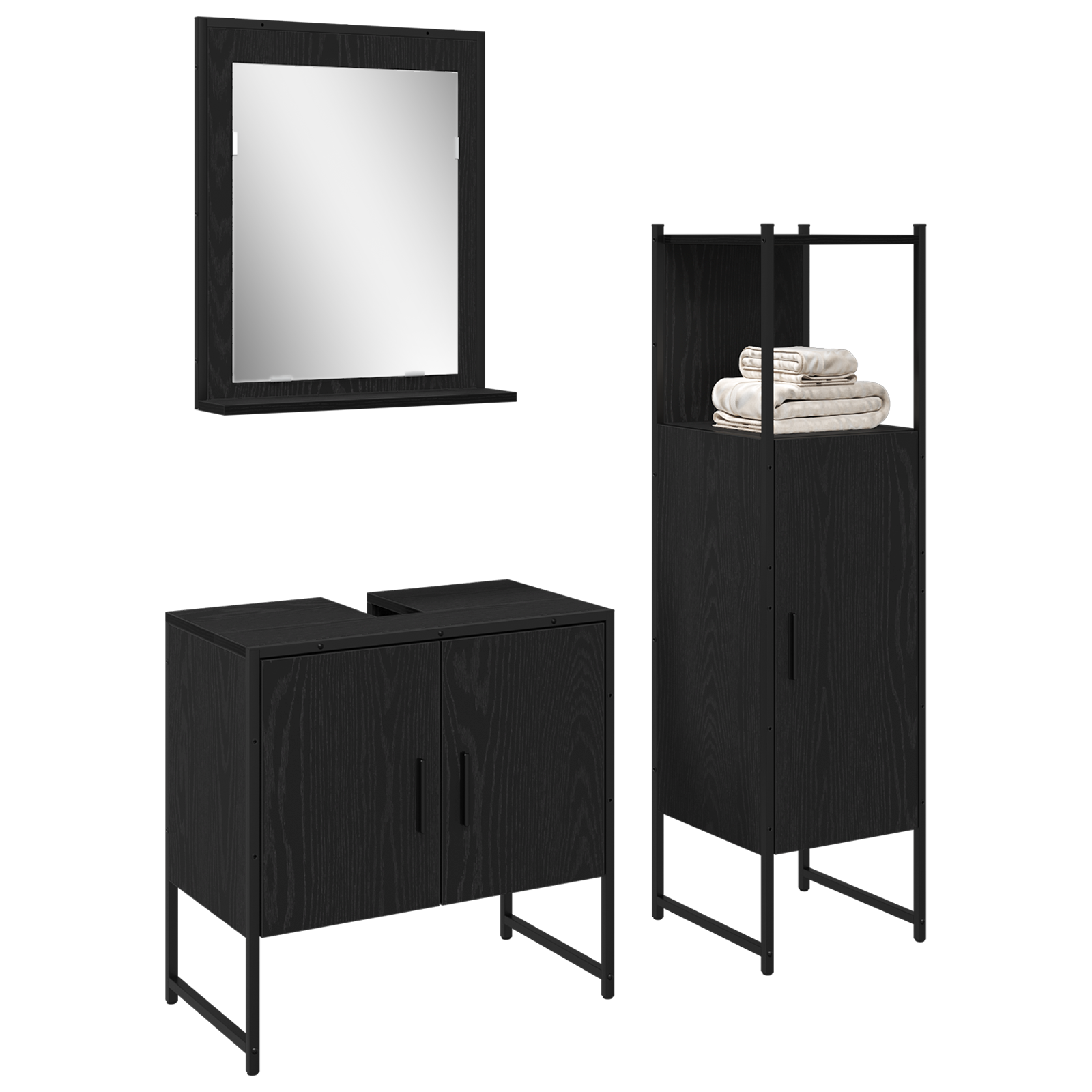 3 Piece Bathroom Cabinet Set Black Oak Engineered Wood - Image 3