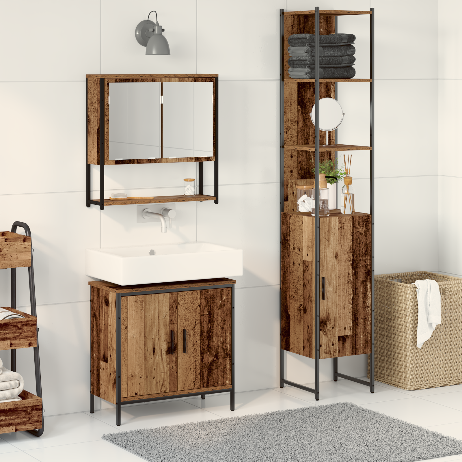 3 Piece Bathroom Furniture Set Old Wood Engineered Wood