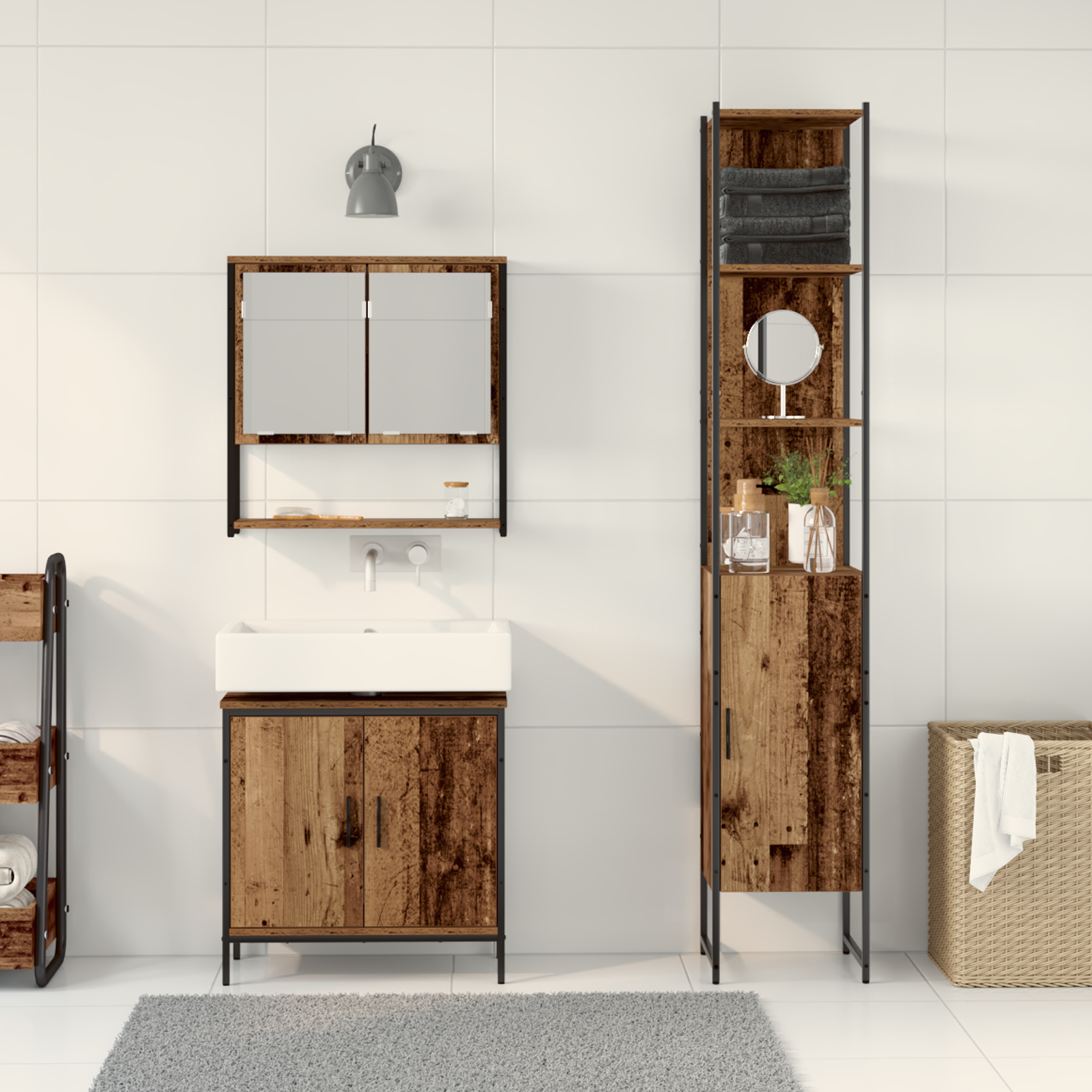 3 Piece Bathroom Furniture Set Old Wood Engineered Wood - Image 4
