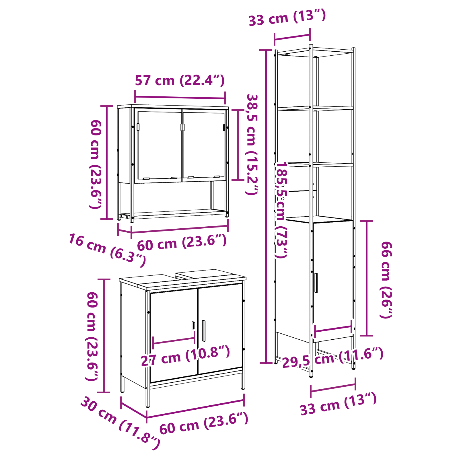 3 Piece Bathroom Furniture Set Old Wood Engineered Wood - Image 10