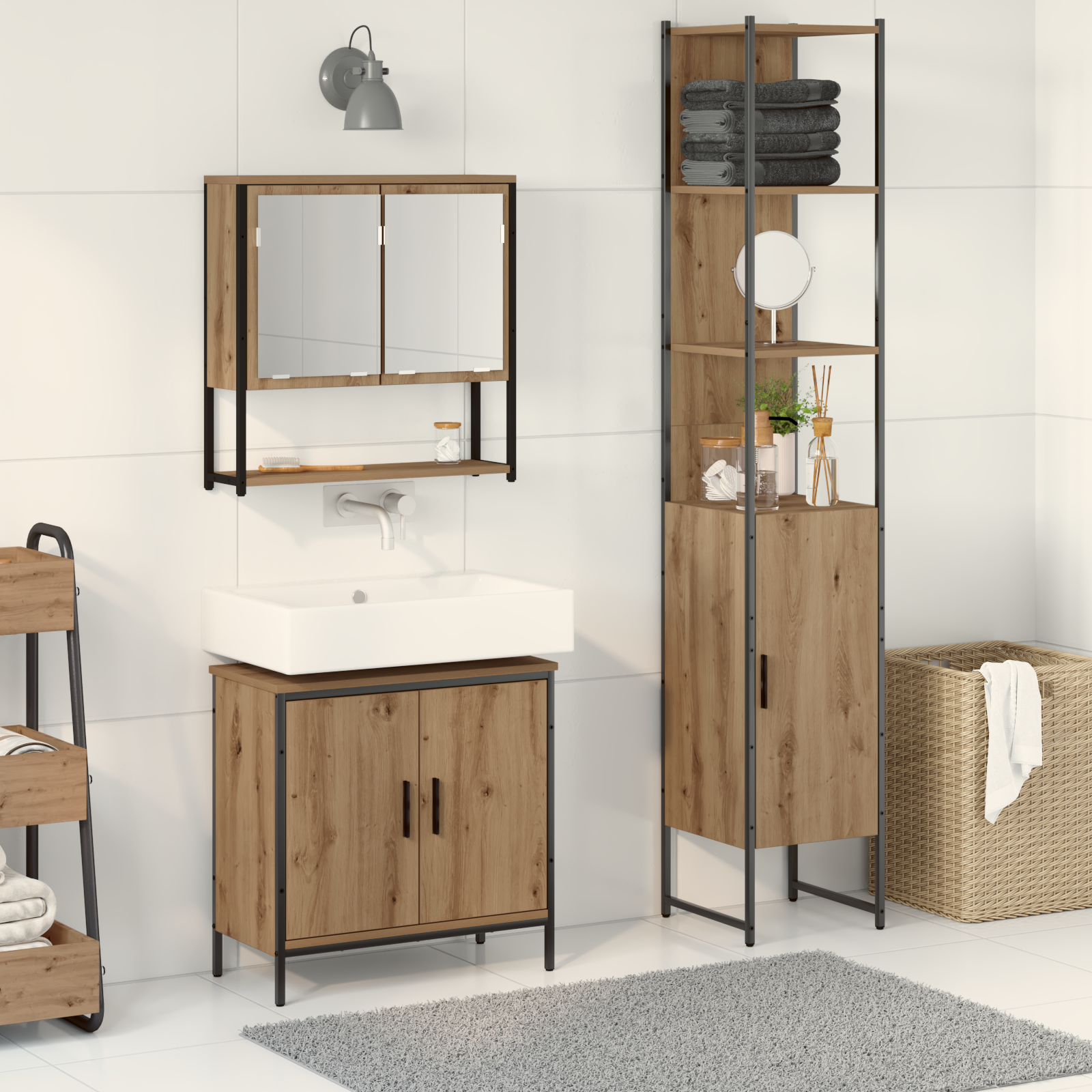 3 Piece Bathroom Furniture Set Artisan Oak Engineered Wood