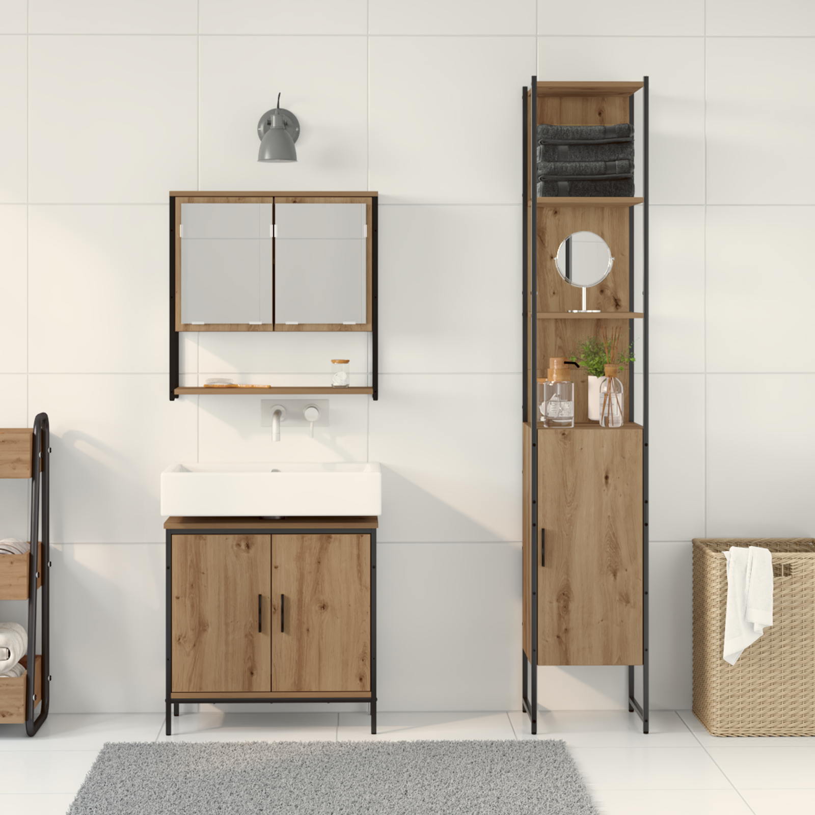 3 Piece Bathroom Furniture Set Artisan Oak Engineered Wood - Image 4