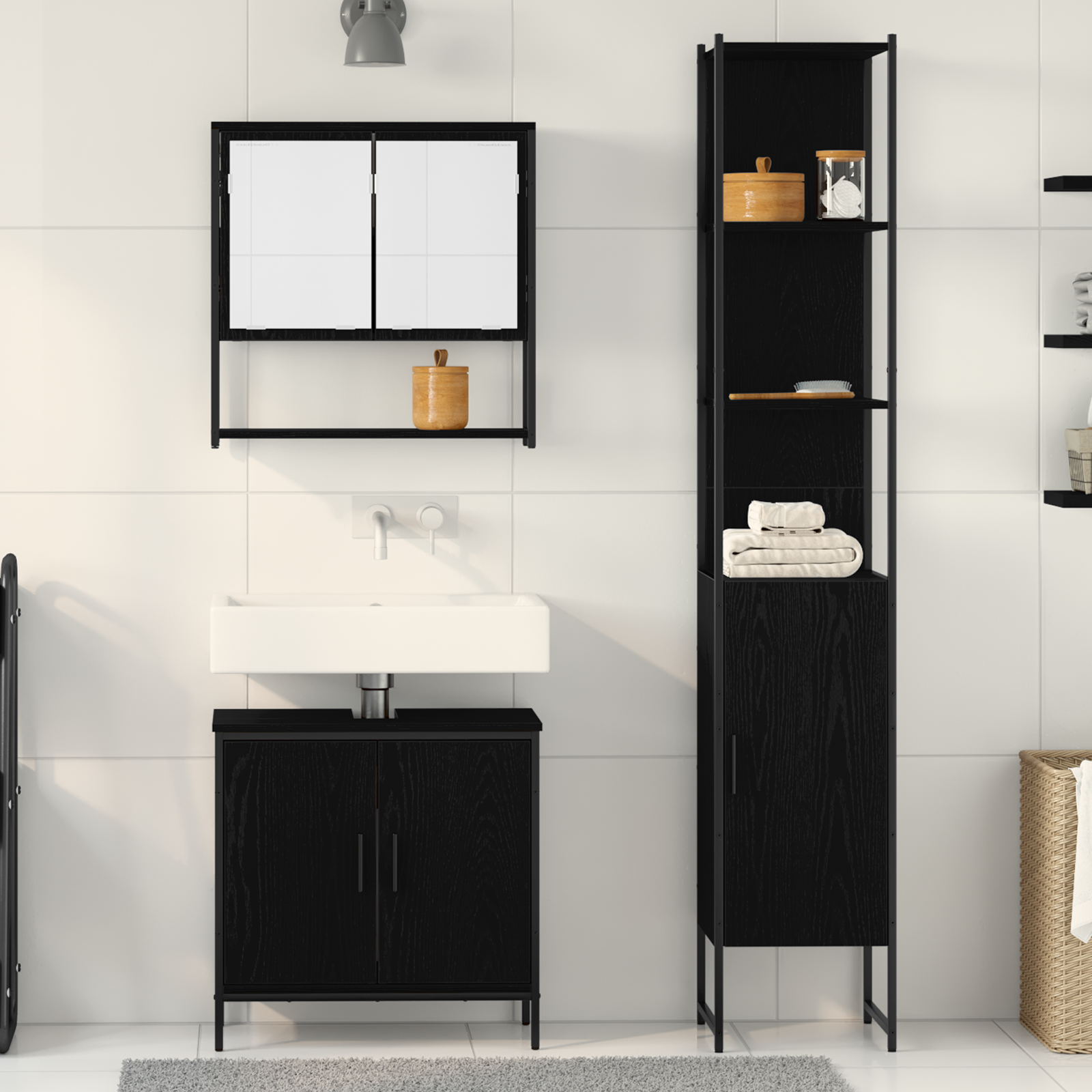 3 Piece Bathroom Furniture Set Black Oak Engineered Wood - Image 4