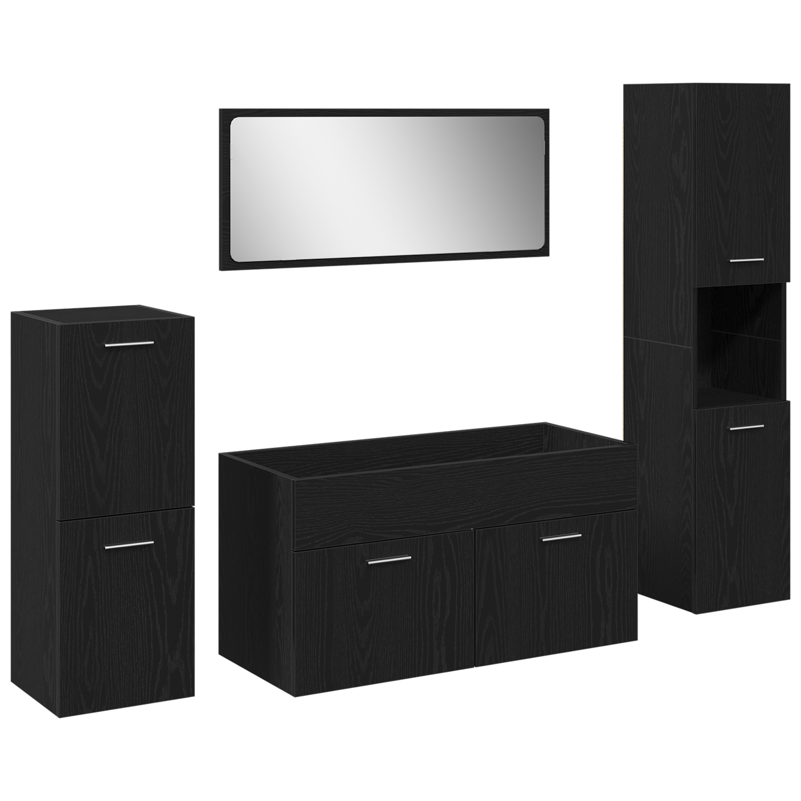 4 Piece Bathroom Furniture Set Black Oak Engineered Wood - Image 2